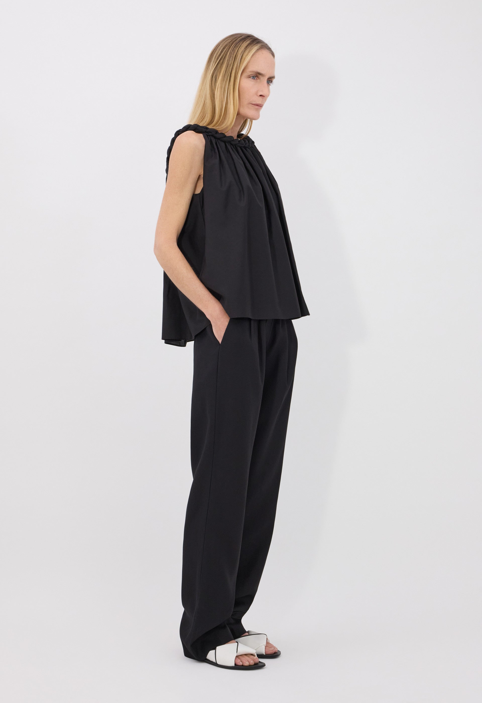 GARINO Cotton silk voile gathered top