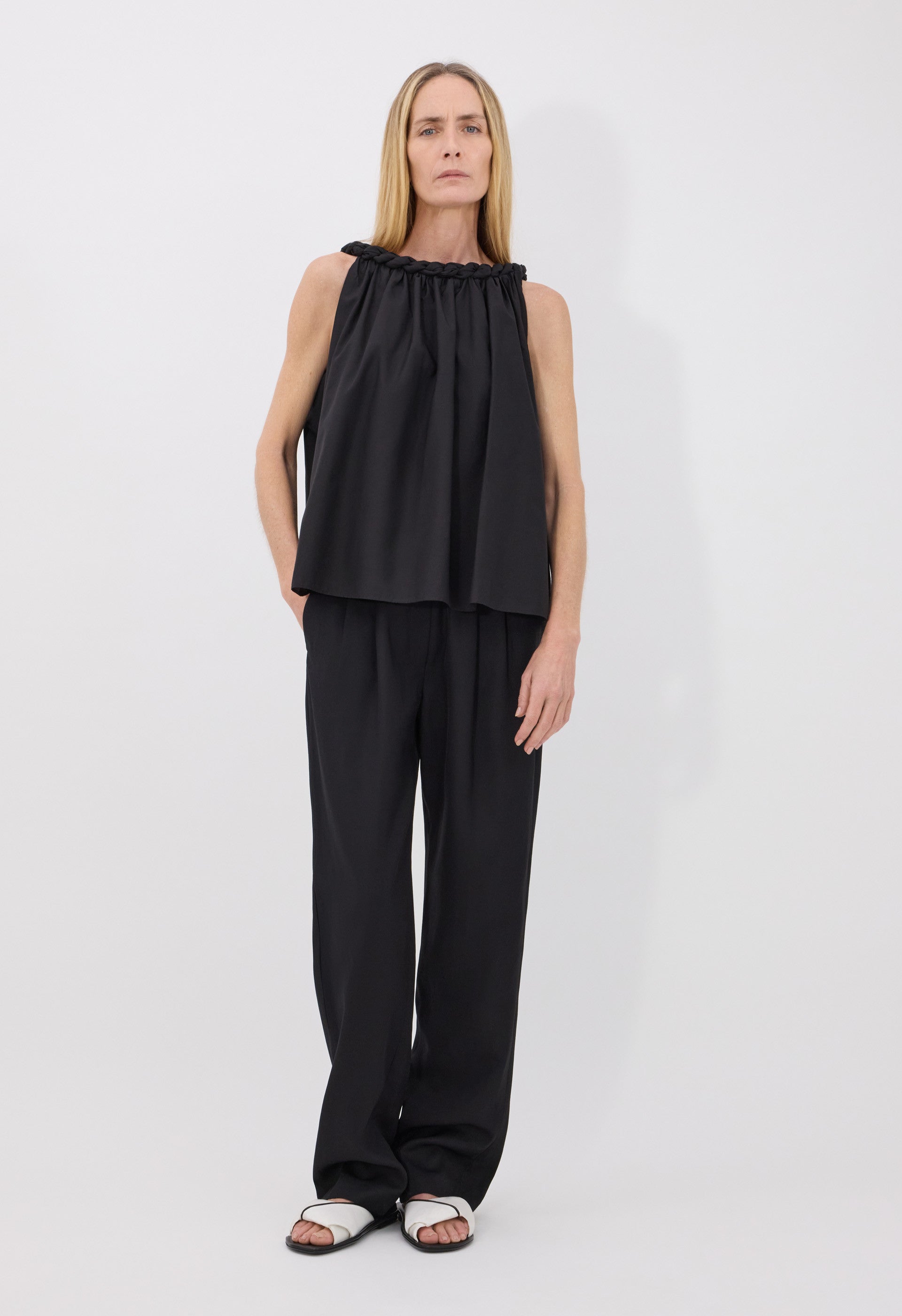 GARINO Cotton silk voile gathered top