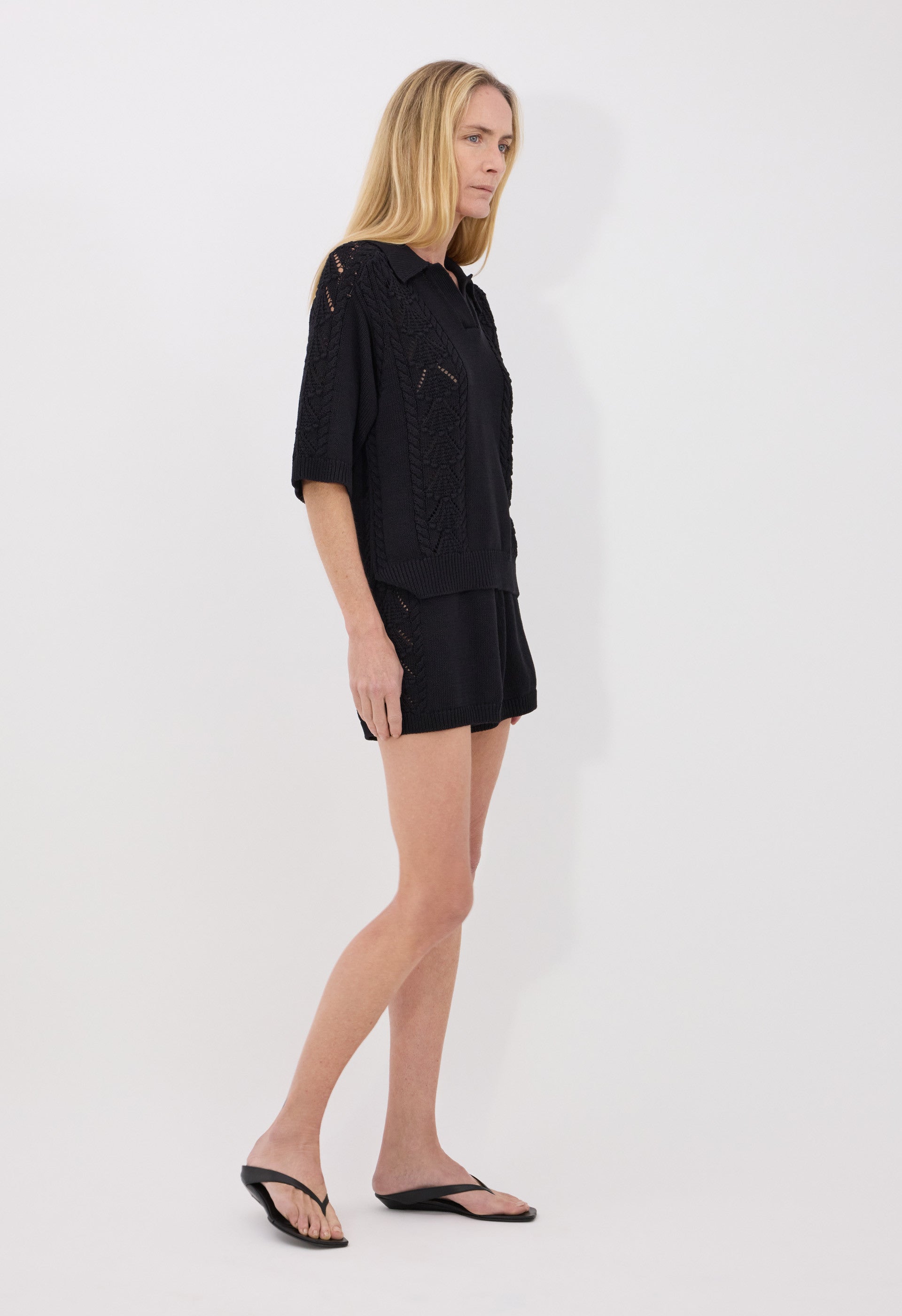 KINA Cotton crochet polo top
