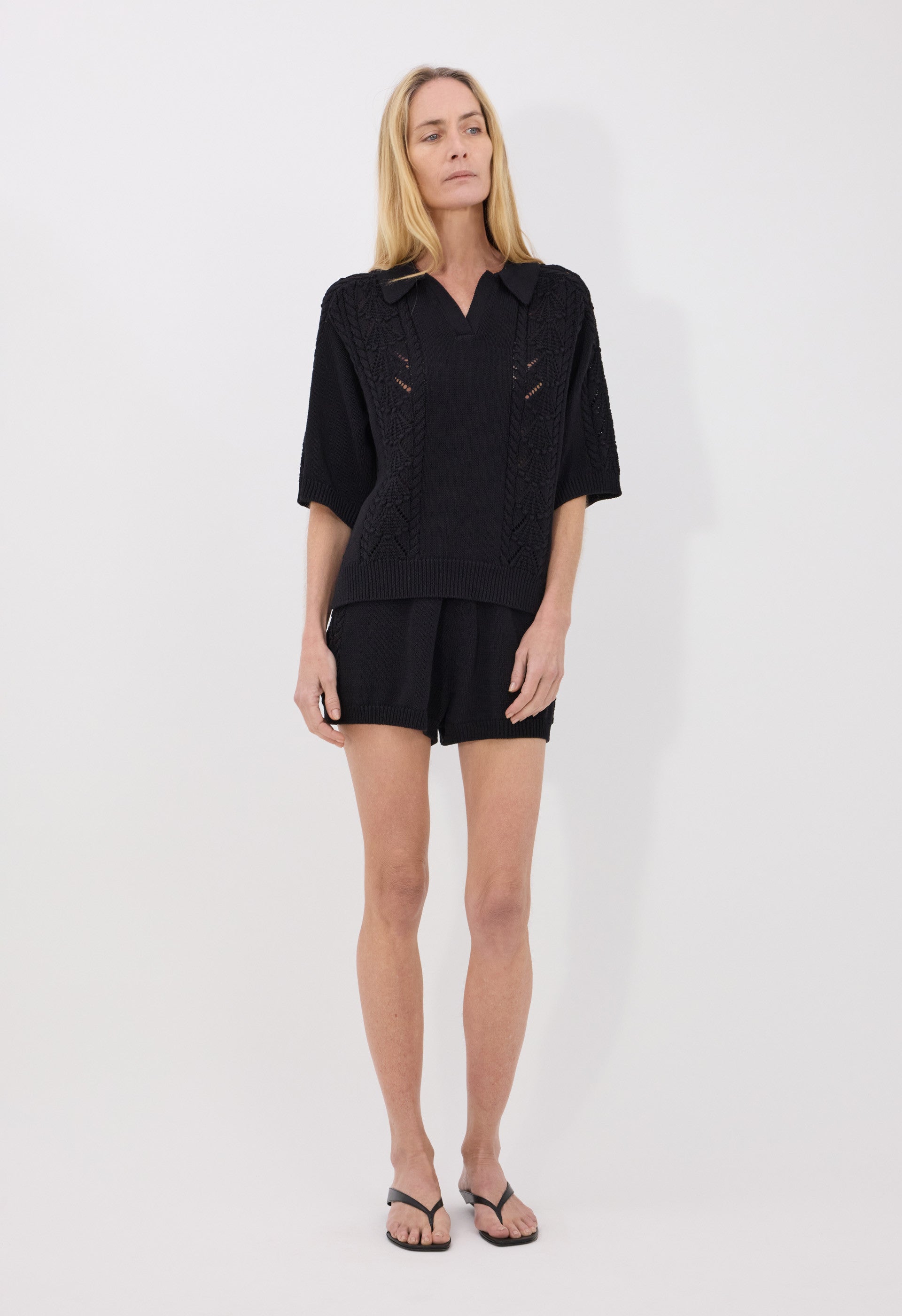 KINA Cotton crochet polo top