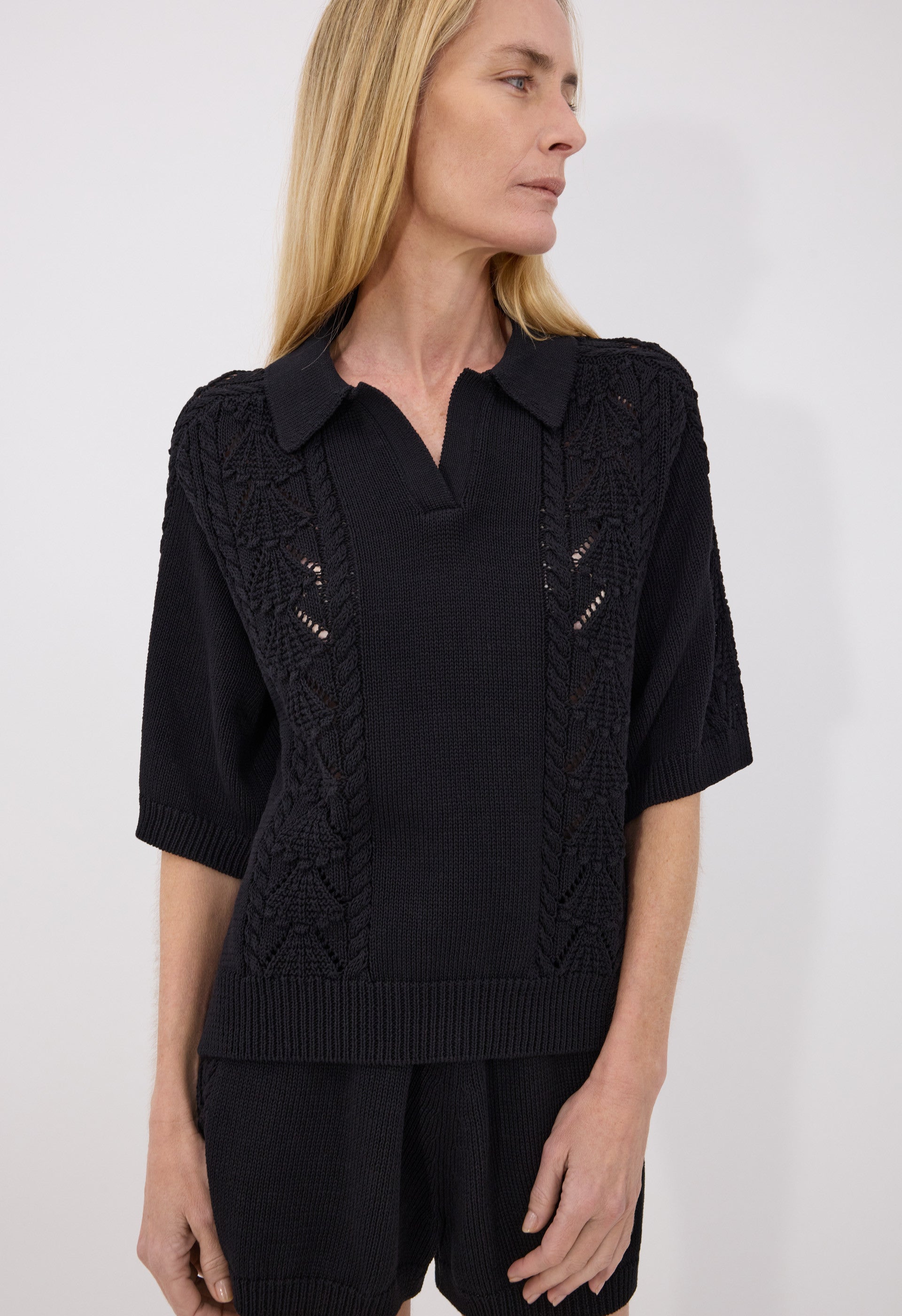 KINA Cotton crochet polo top