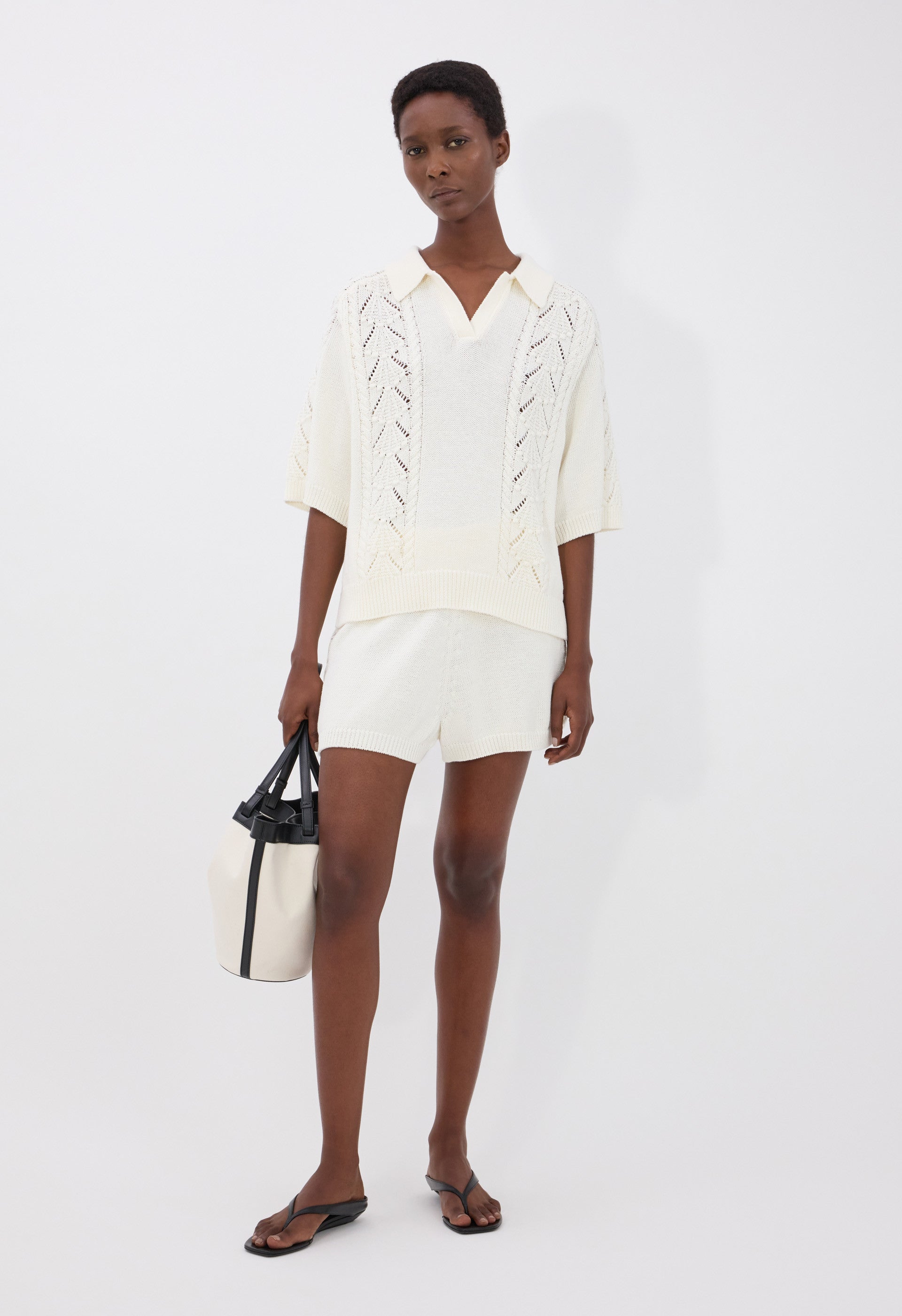 KINA Cotton crochet polo top