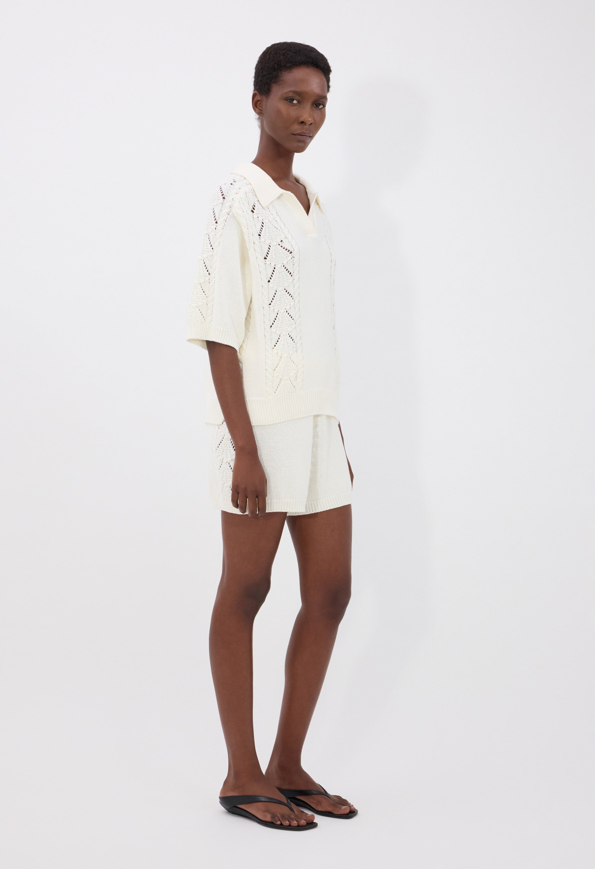 KINA Cotton crochet polo top