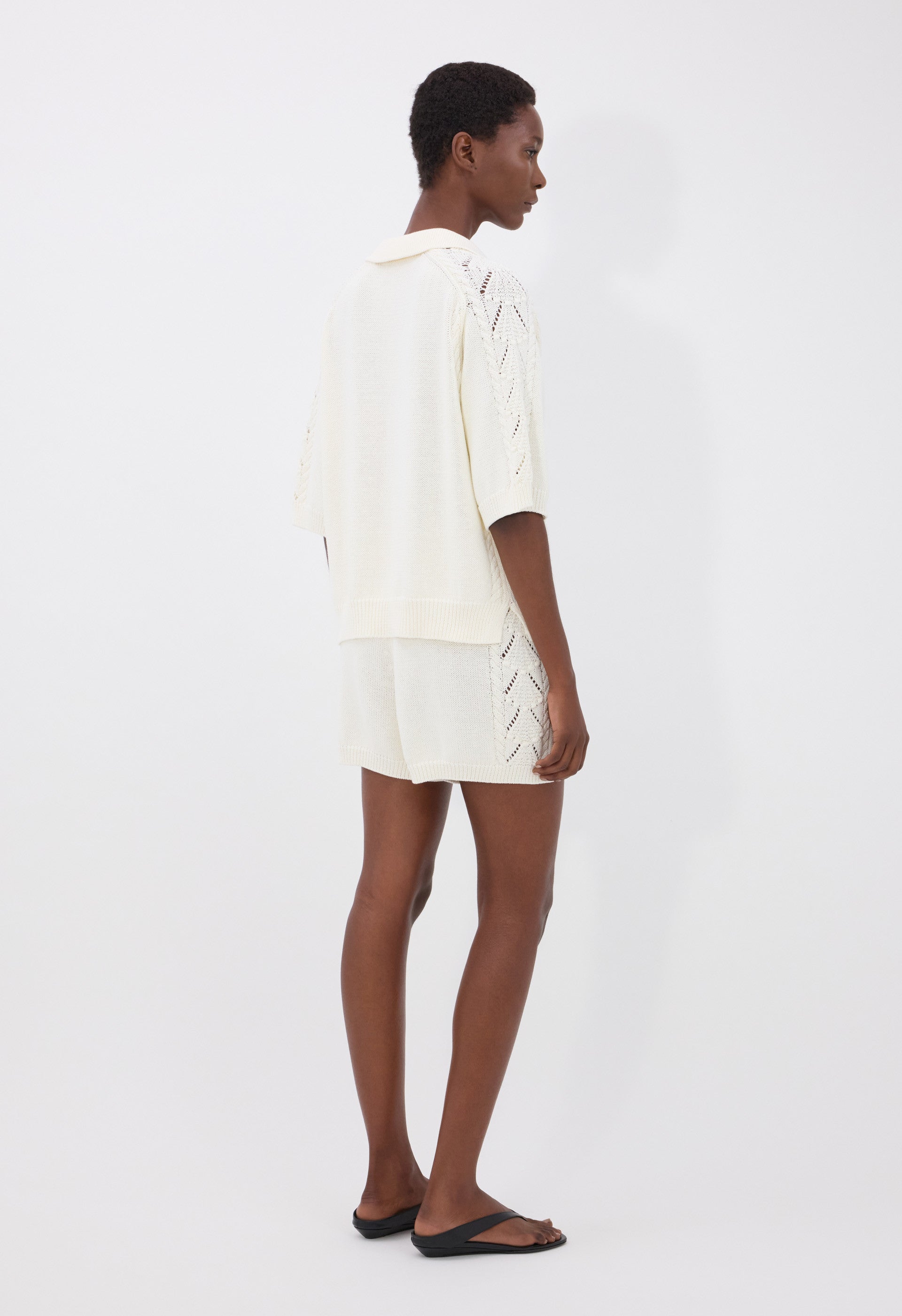KINA Cotton crochet polo top