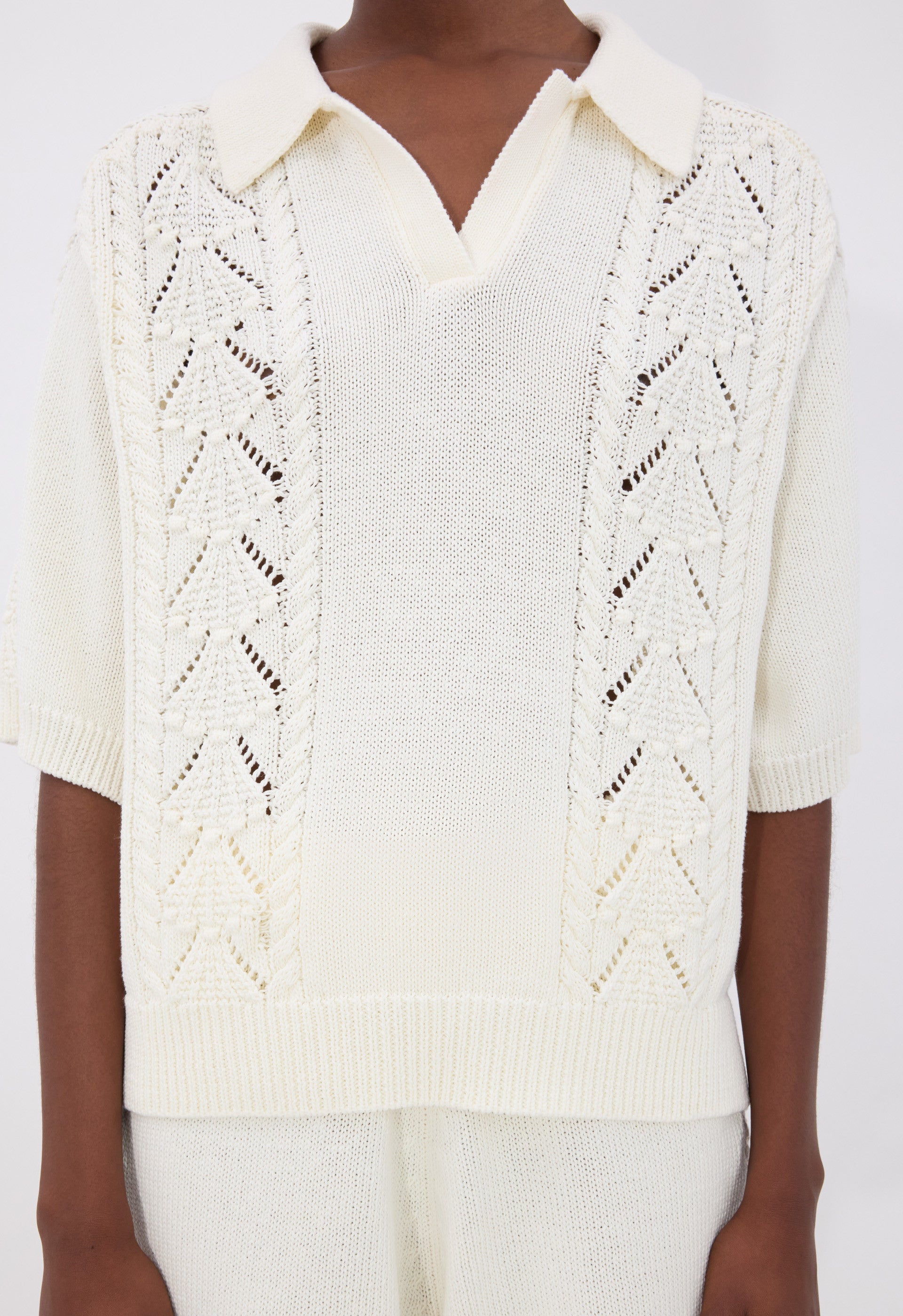 KINA Cotton crochet polo top