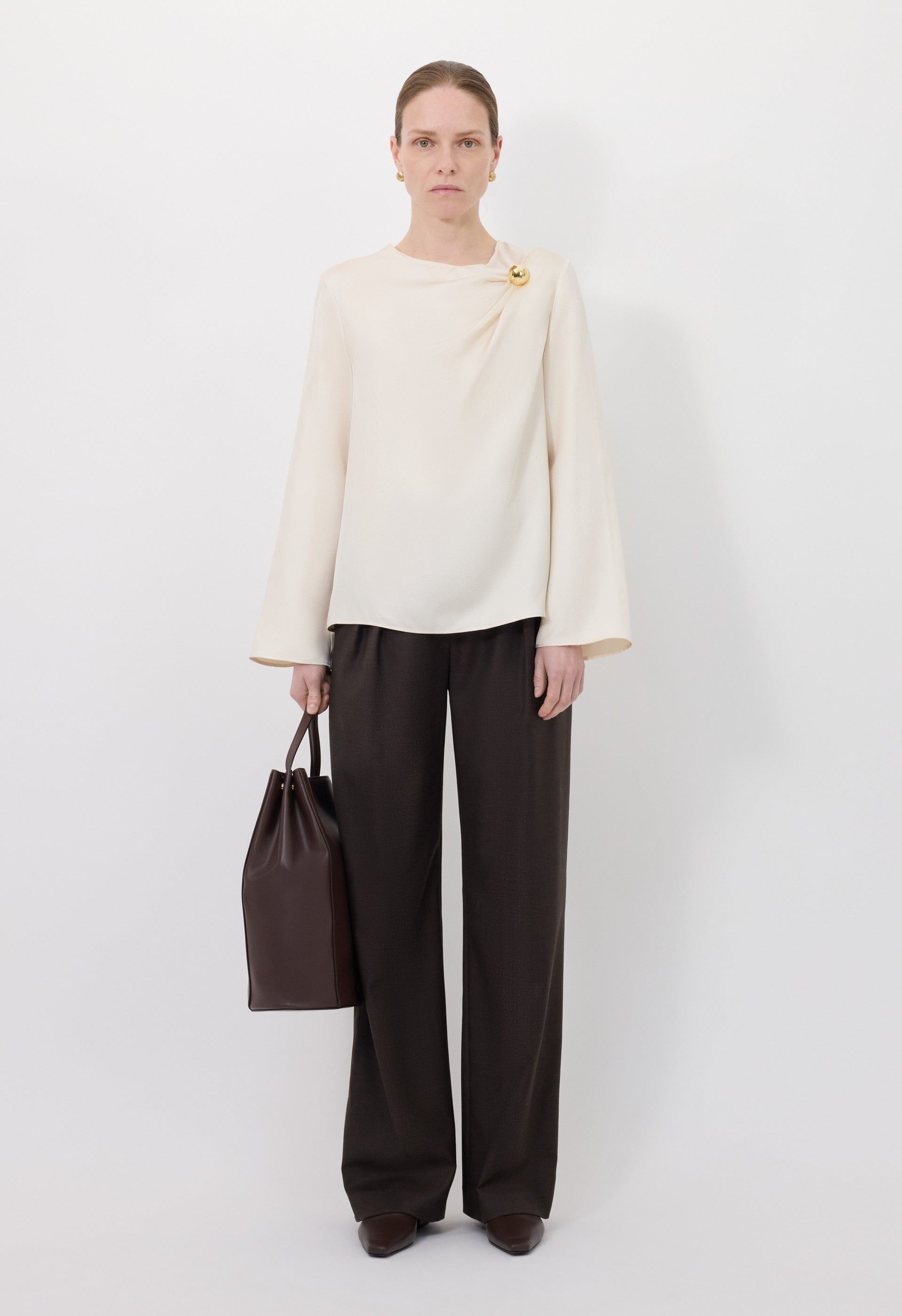 AZAE Draped silk top with metallic ornament
