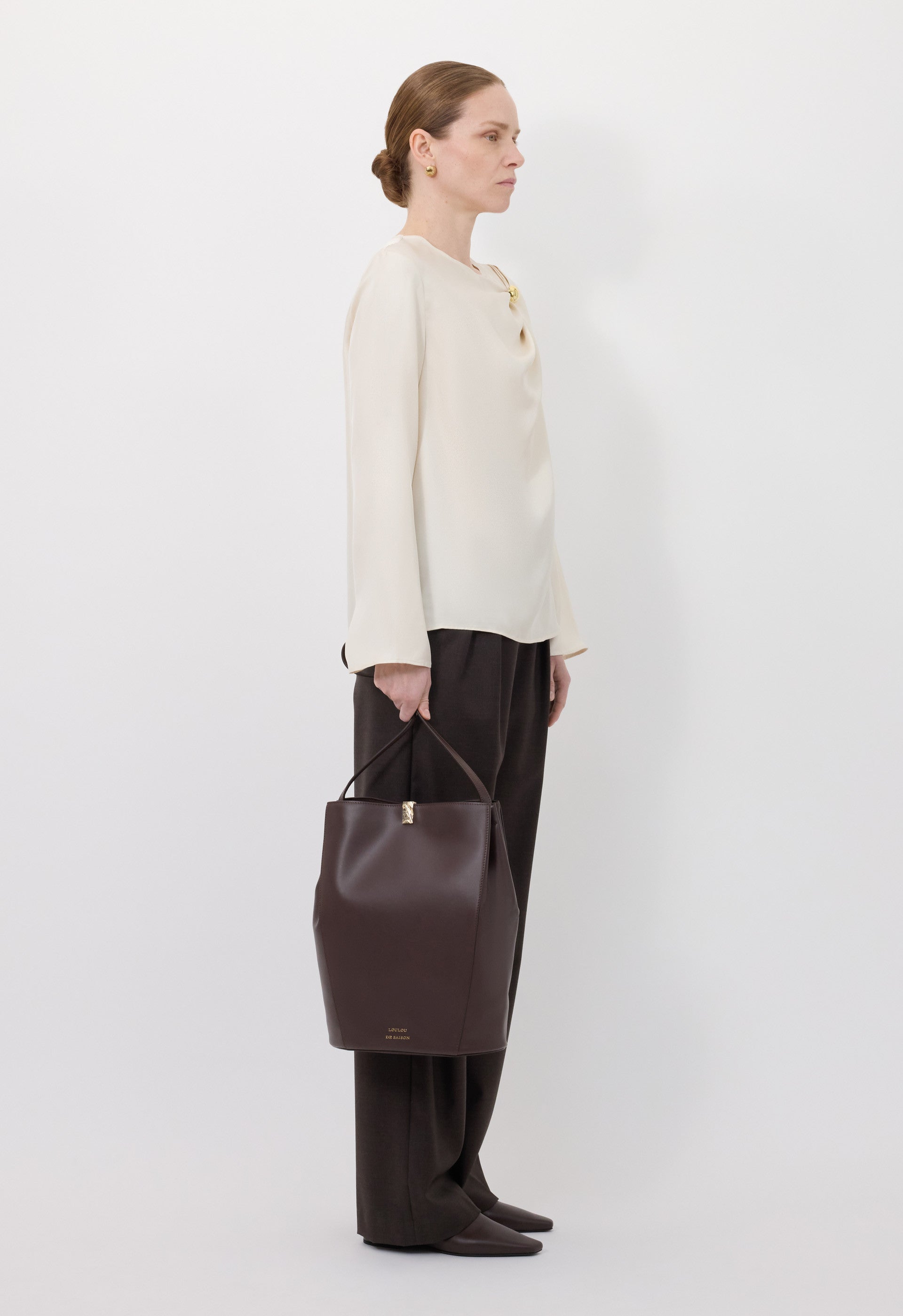 AZAE Draped silk top with metallic ornament