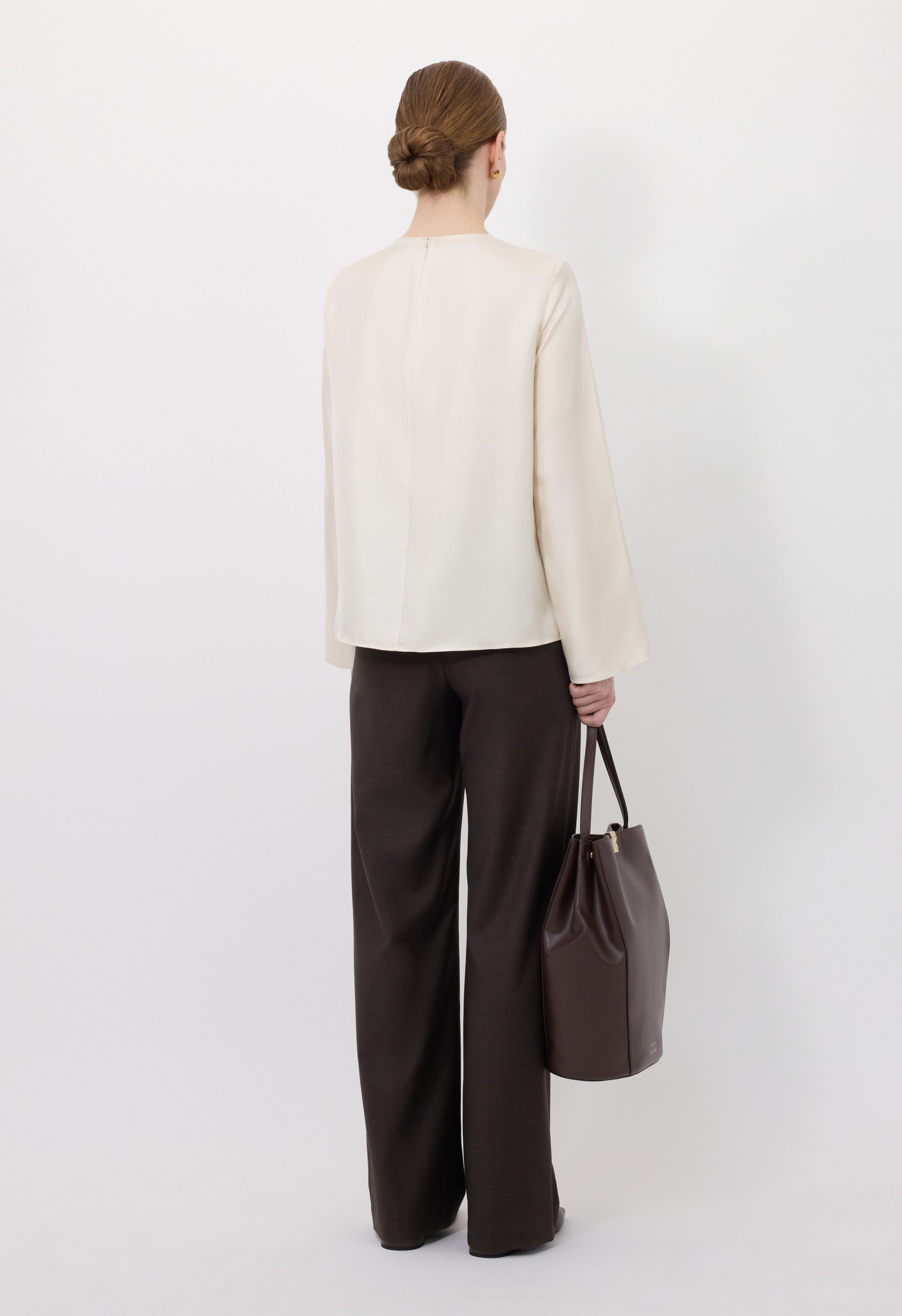 AZAE Draped silk top with metallic ornament
