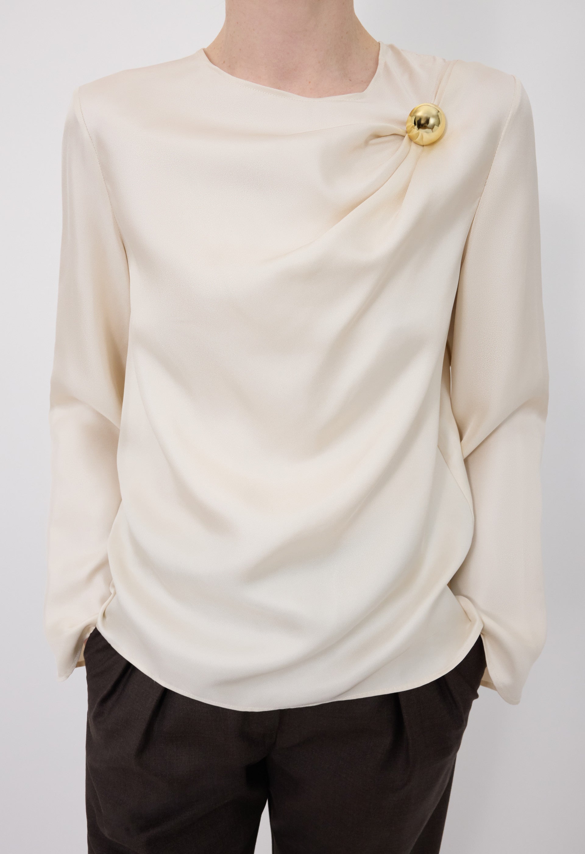 AZAE Draped silk top with metallic ornament