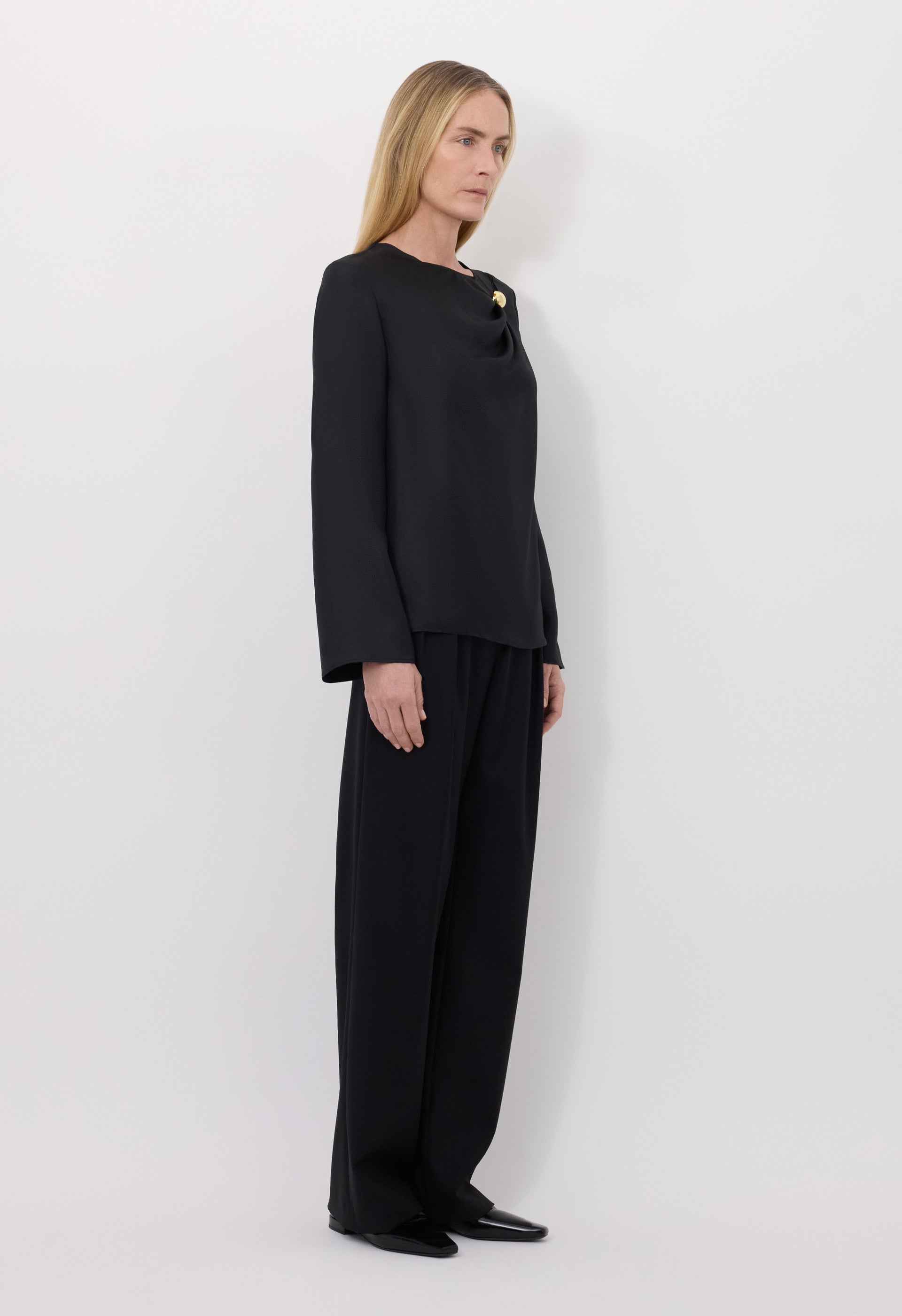 AZAE Draped silk top with metallic ornament