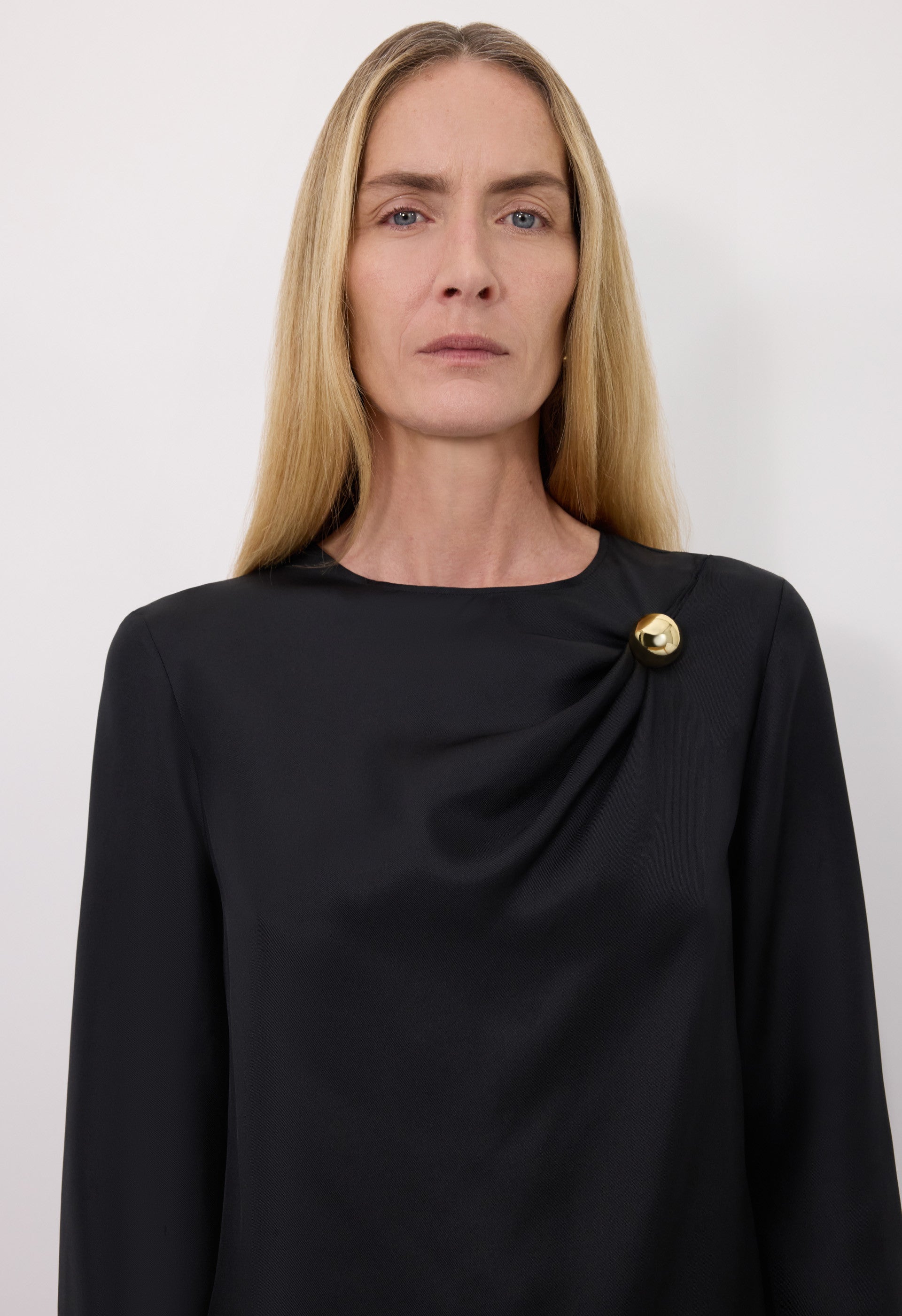AZAE Draped silk top with metallic ornament