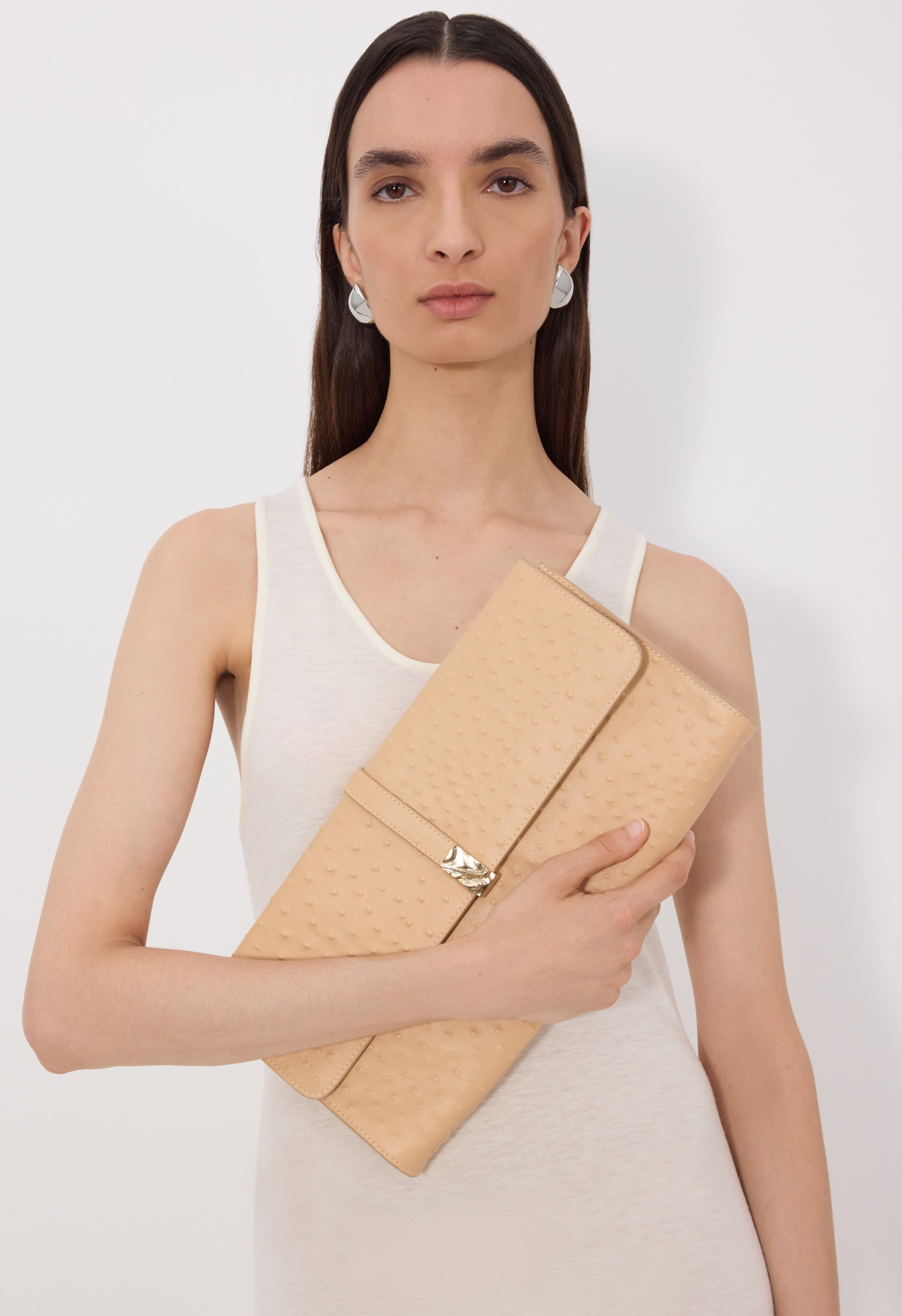 MOHINI Ostrich-effect leather clutch