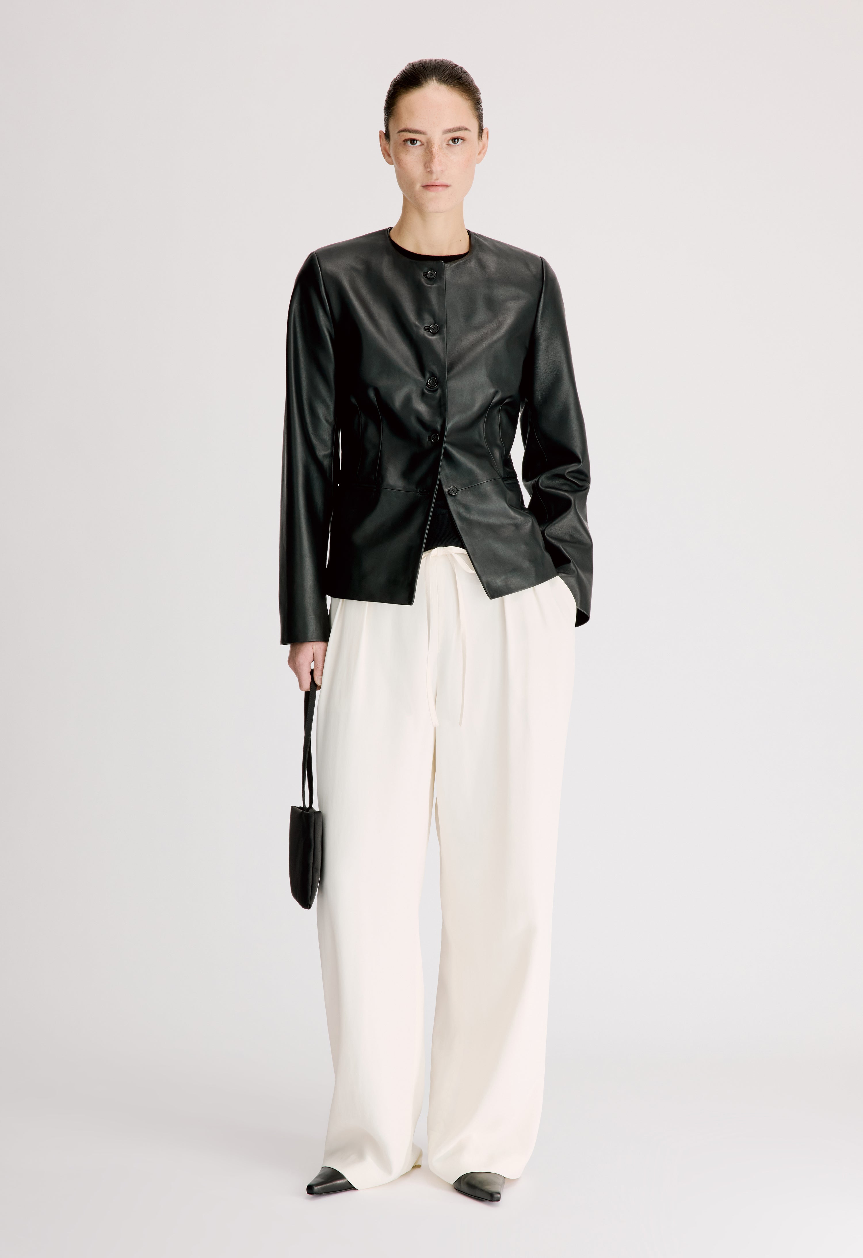 ADEA Collarless leather jacket