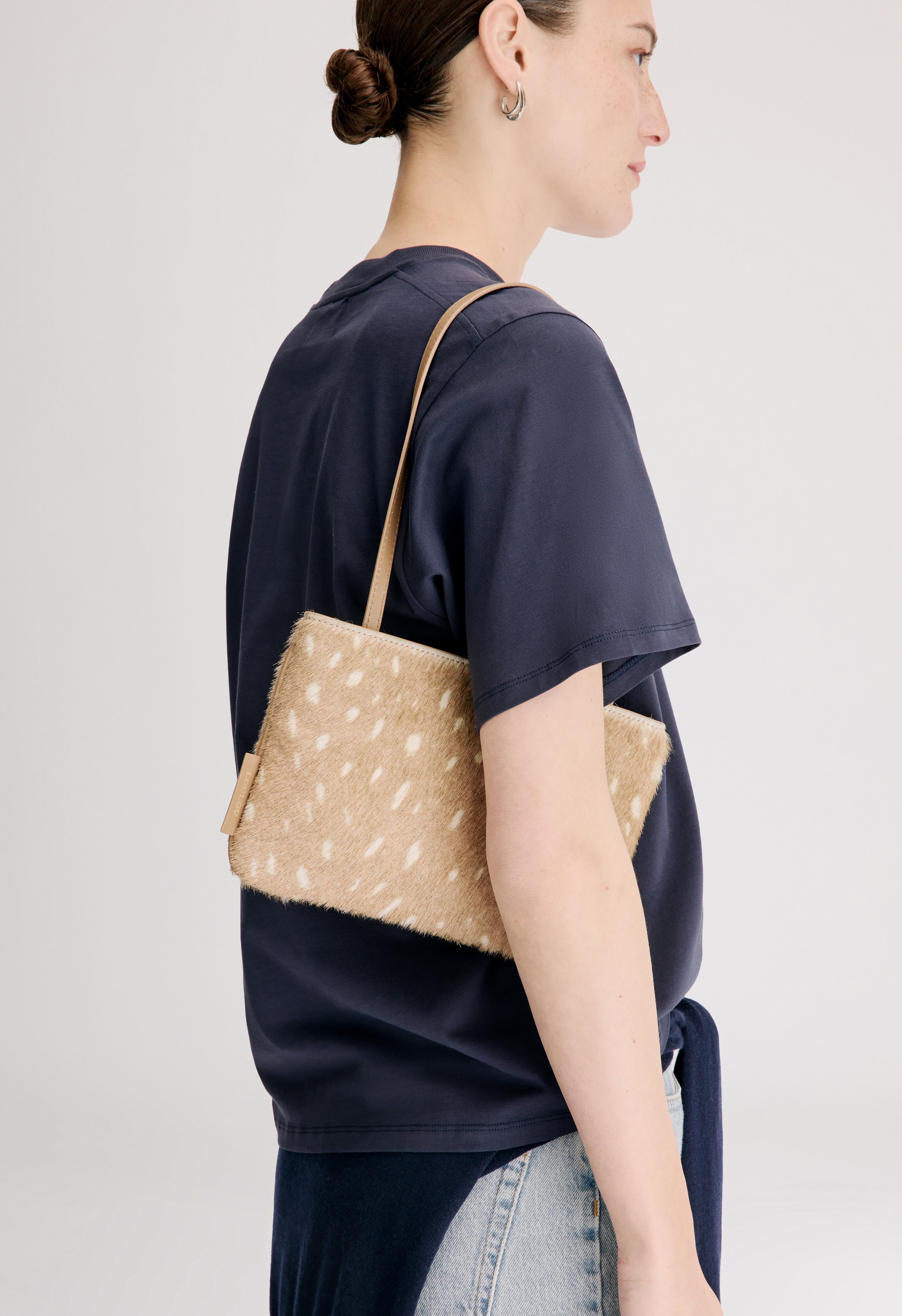 ENID Small deer print pony-effect baguette bag