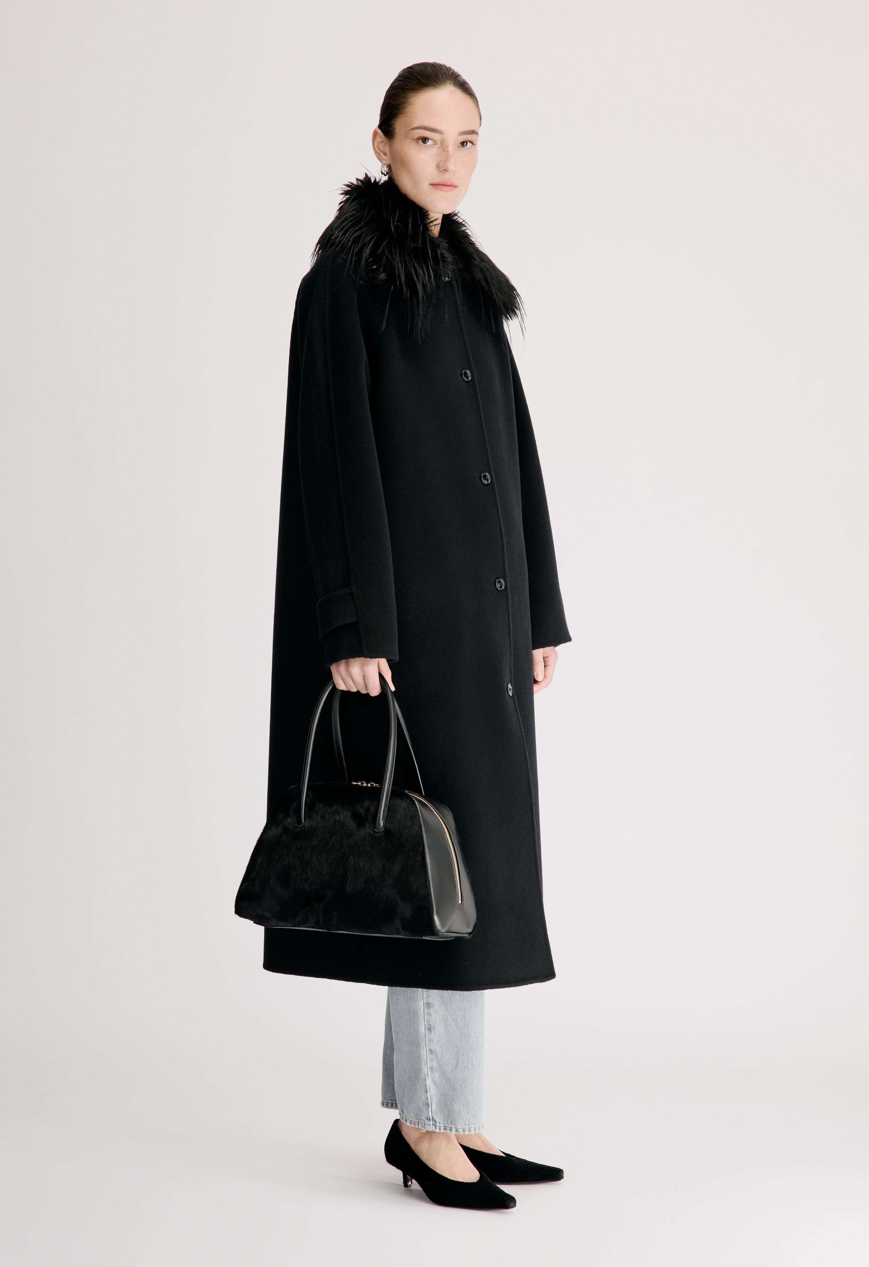 YRSA Detachable faux fur collar coat