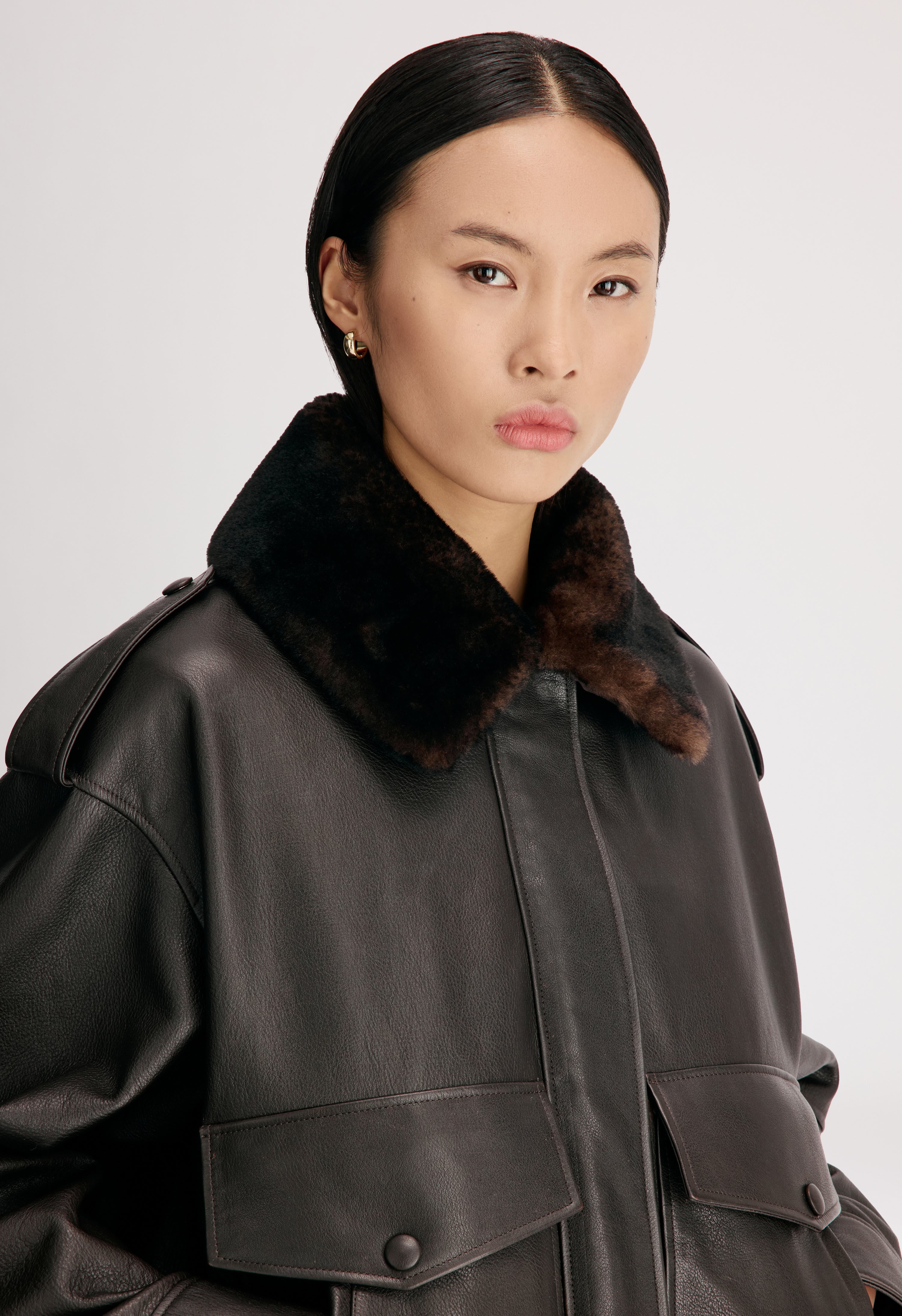 RUSSO Leather bomber with shearling collar