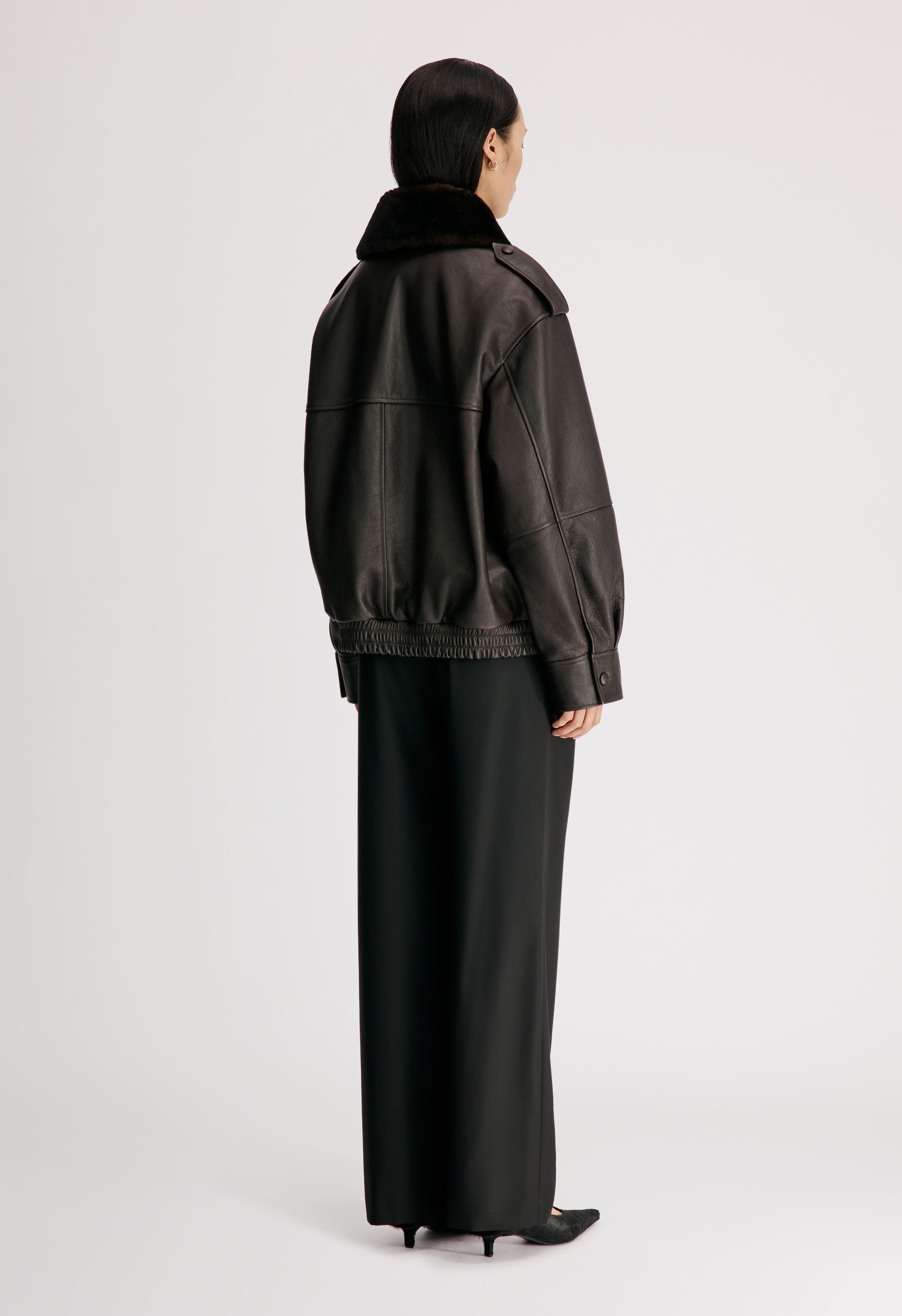 RUSSO Leather bomber with shearling collar