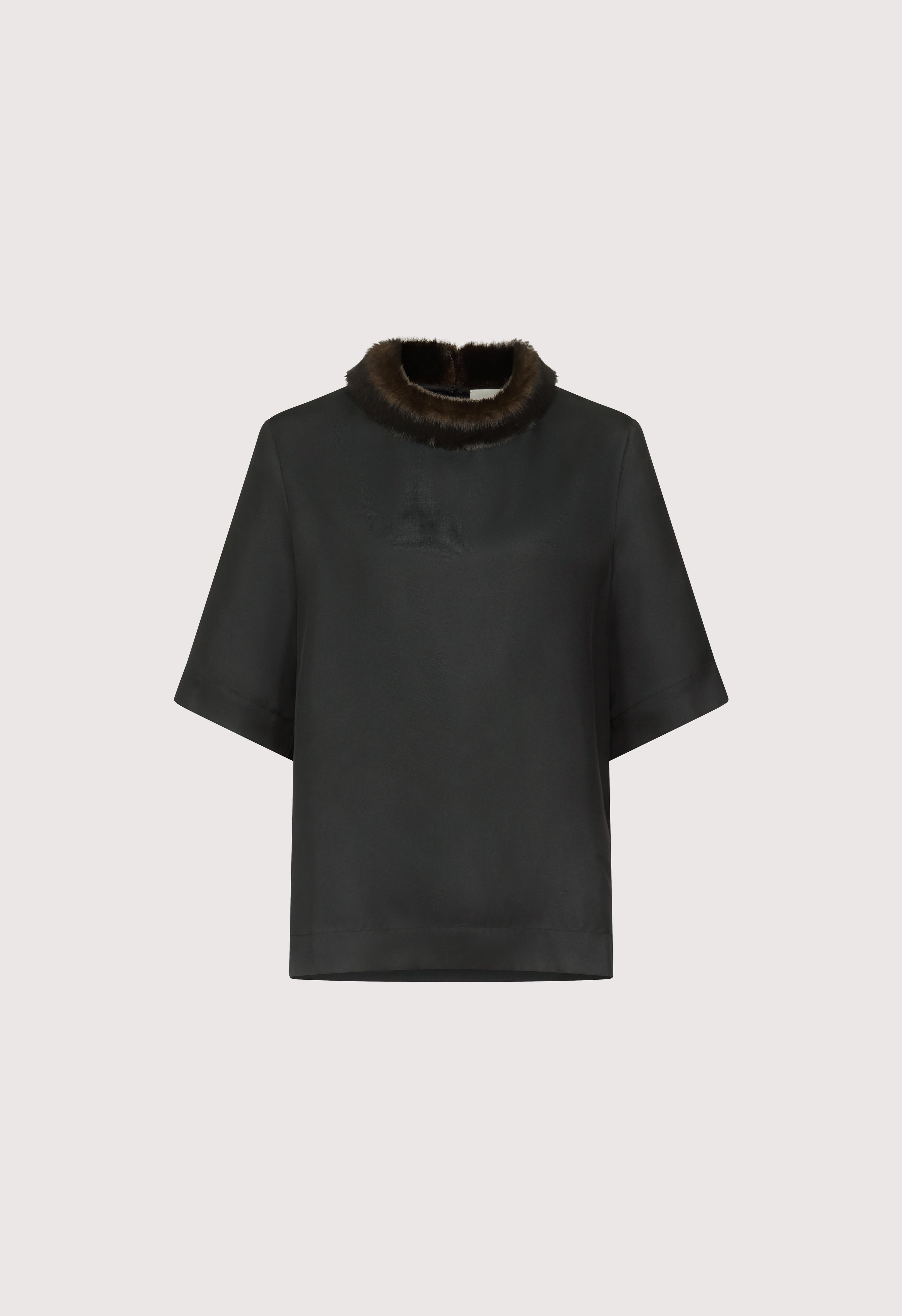 DANA Faux fur collar silk twill top