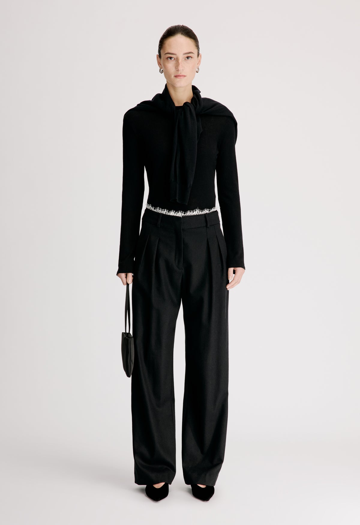 SAUL Lace trim pleated trousers