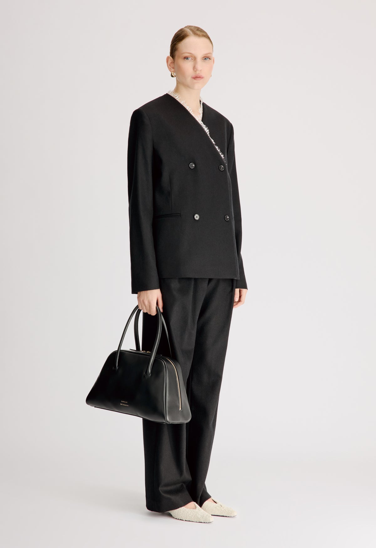 LEANDRA Double breasted lace trim jacket