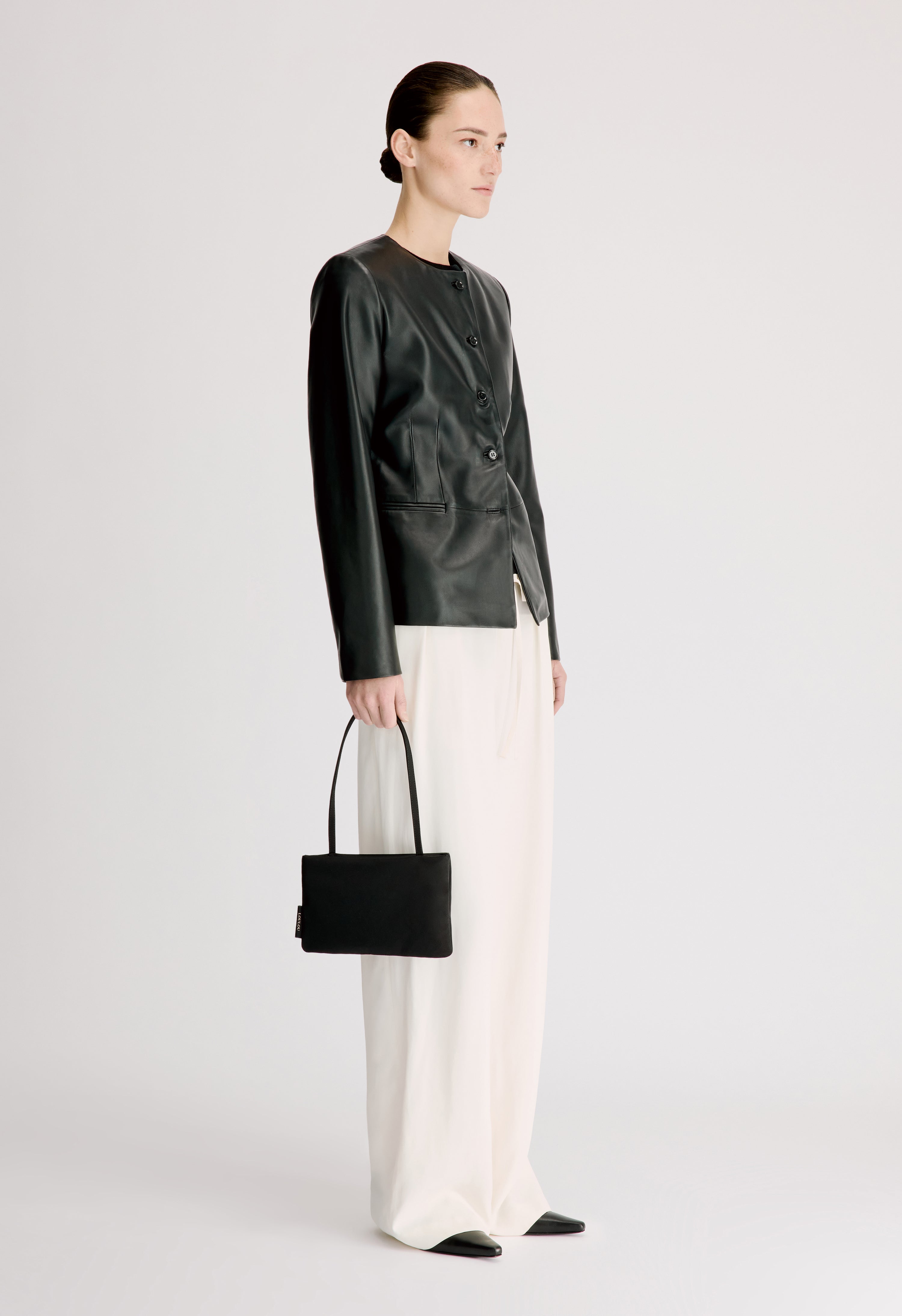ADEA Collarless leather jacket