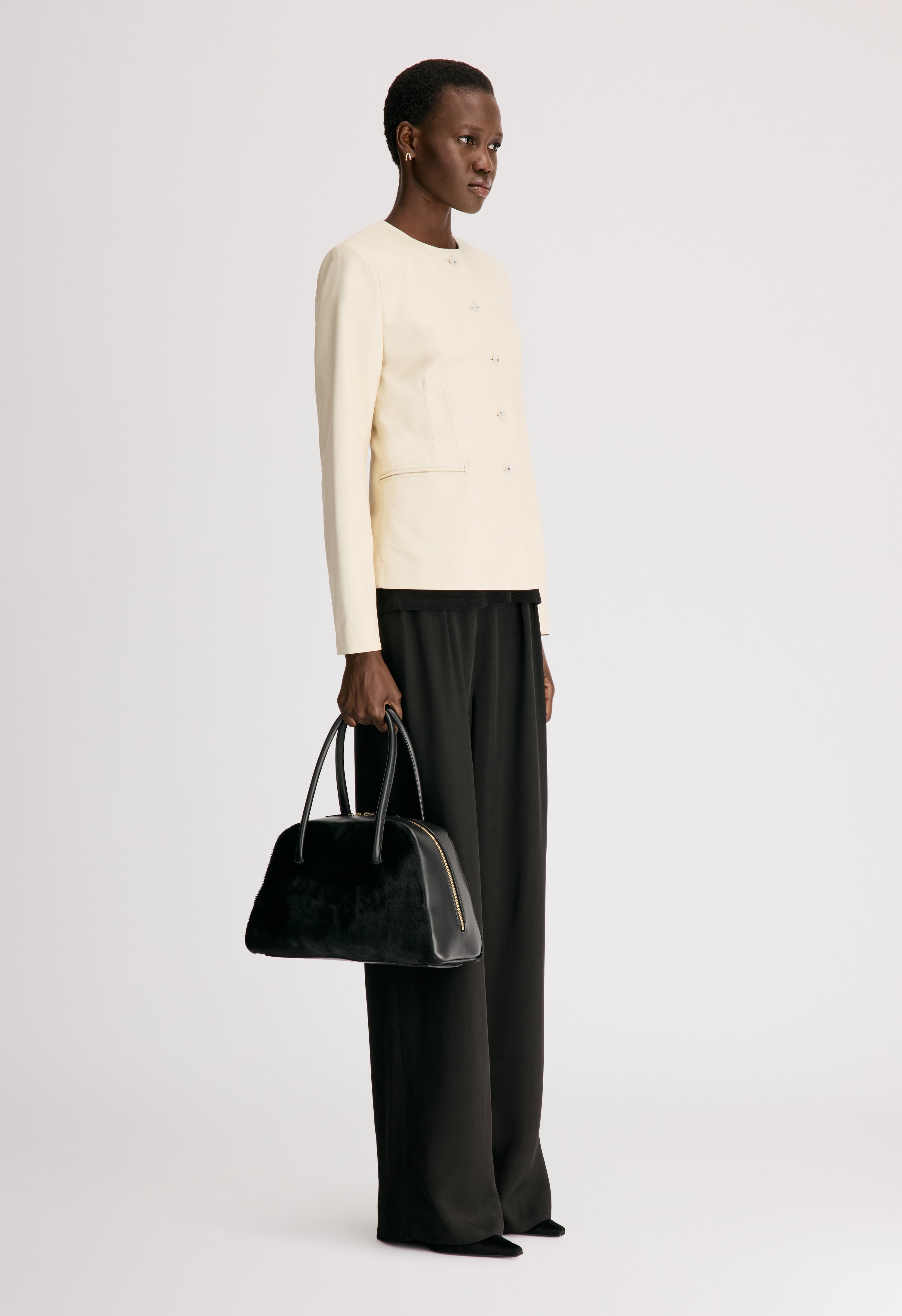 ADEA Collarless leather jacket