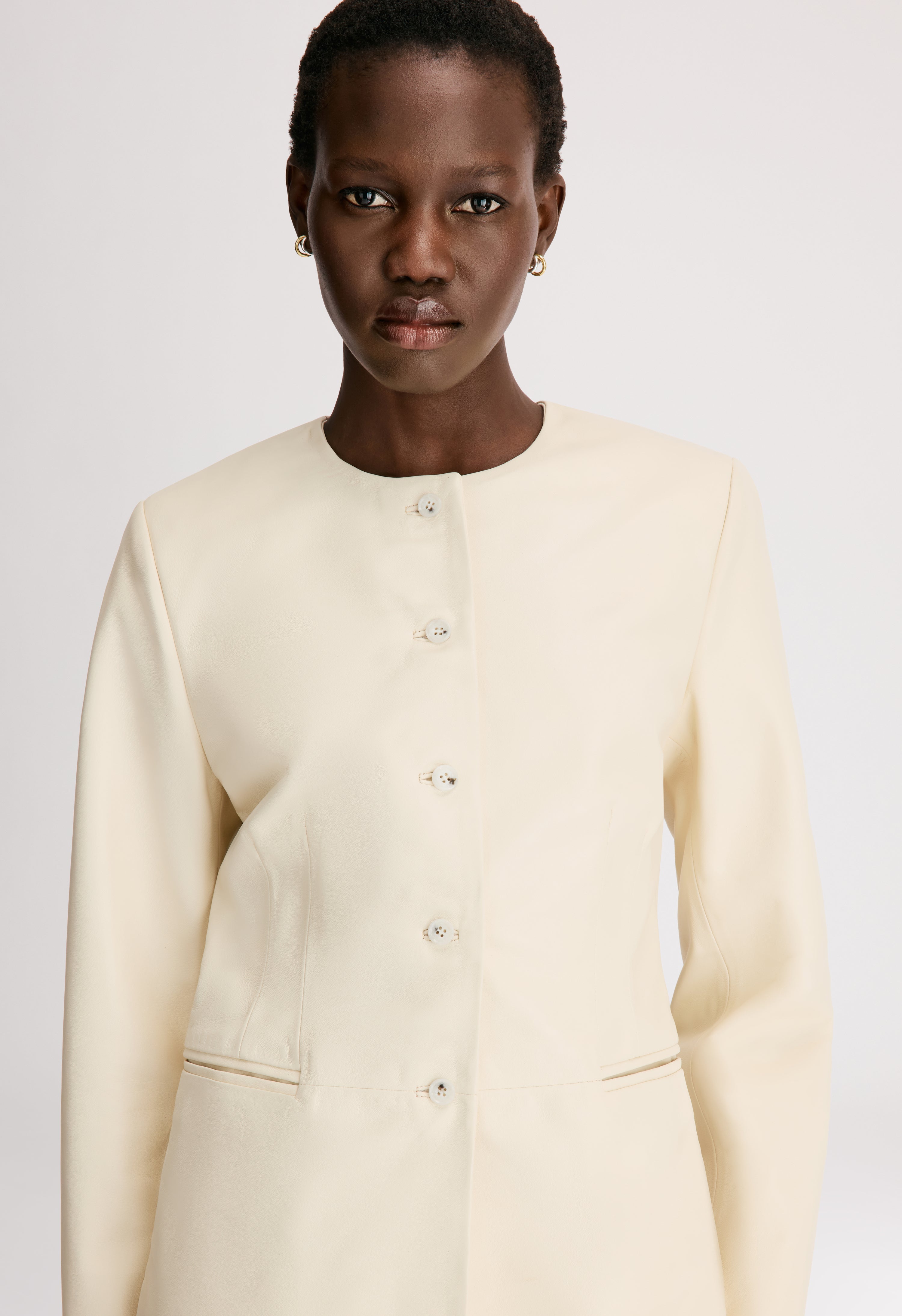 ADEA Collarless leather jacket