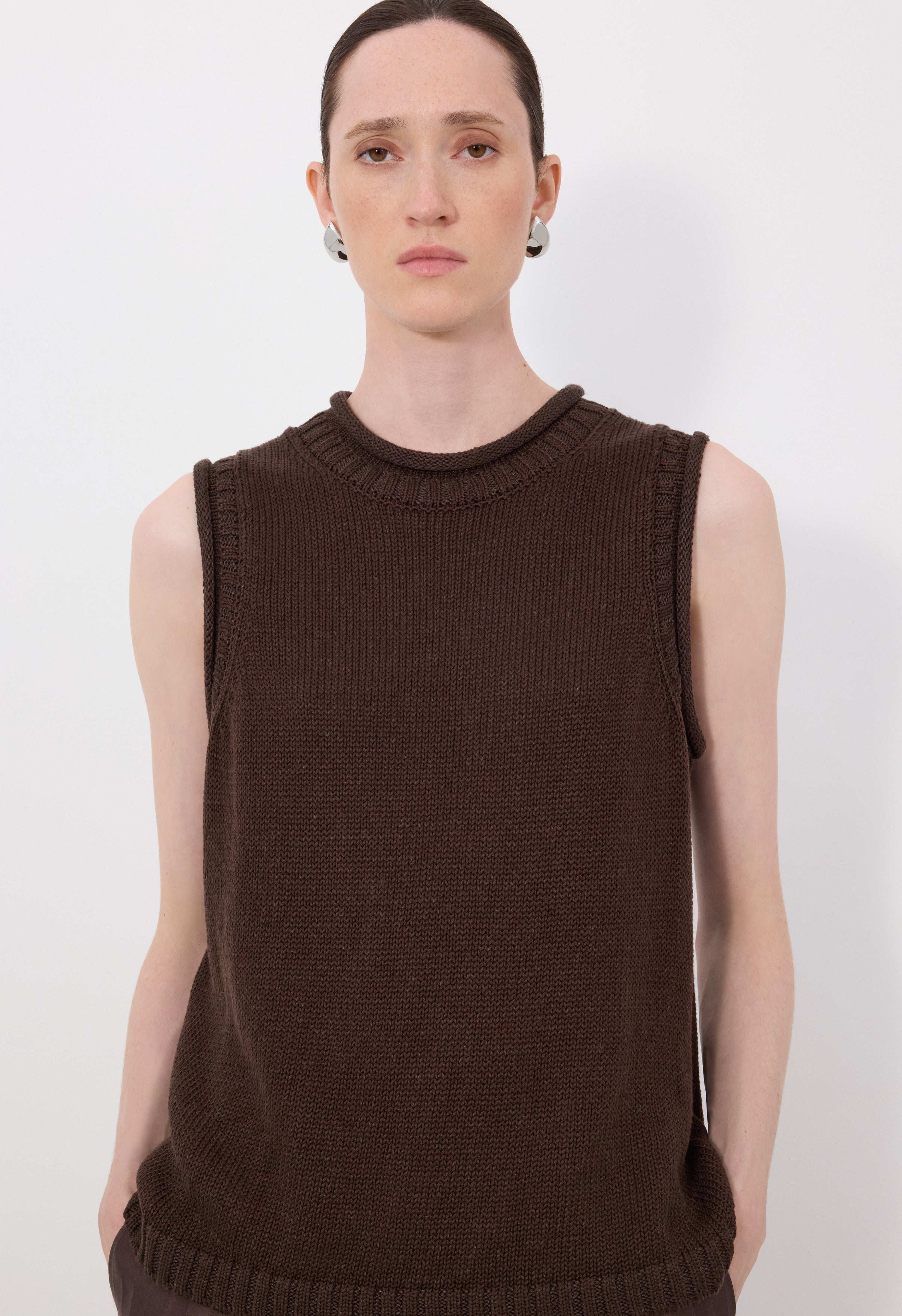 EFFY Pull sans manches en soie et lin mélangés