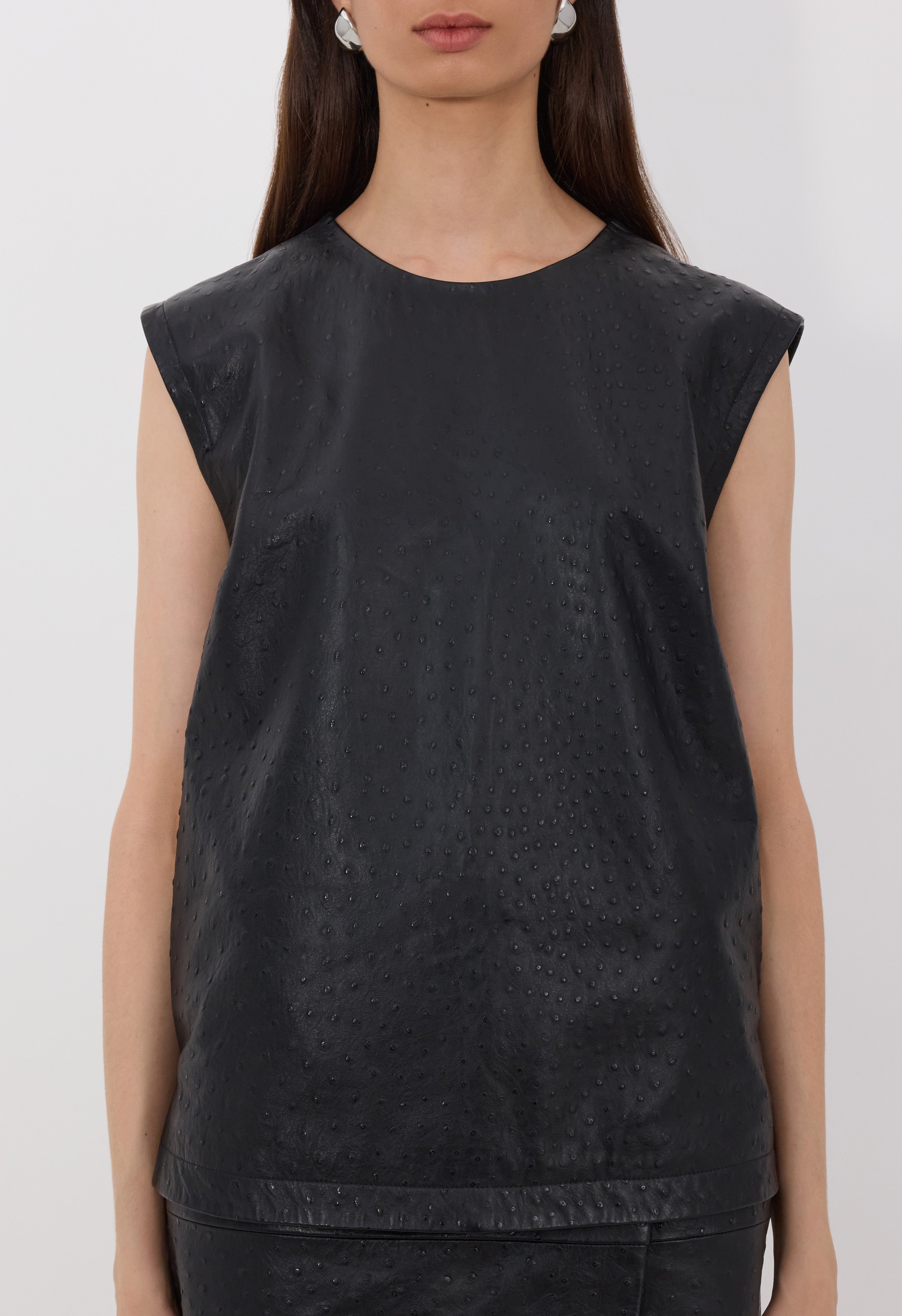 FIZA Ostrich-effect leather top