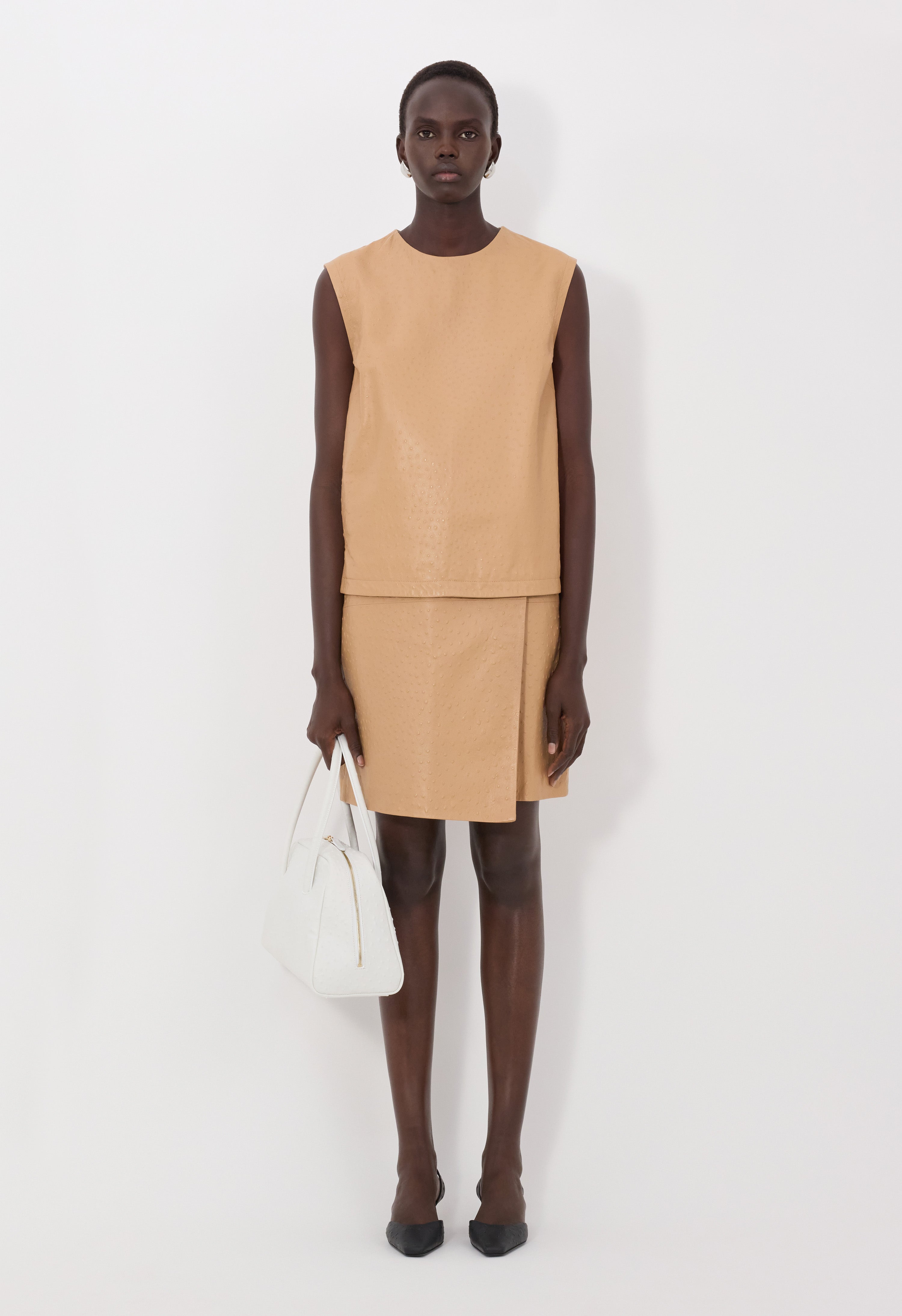 FIZA Ostrich-effect leather top