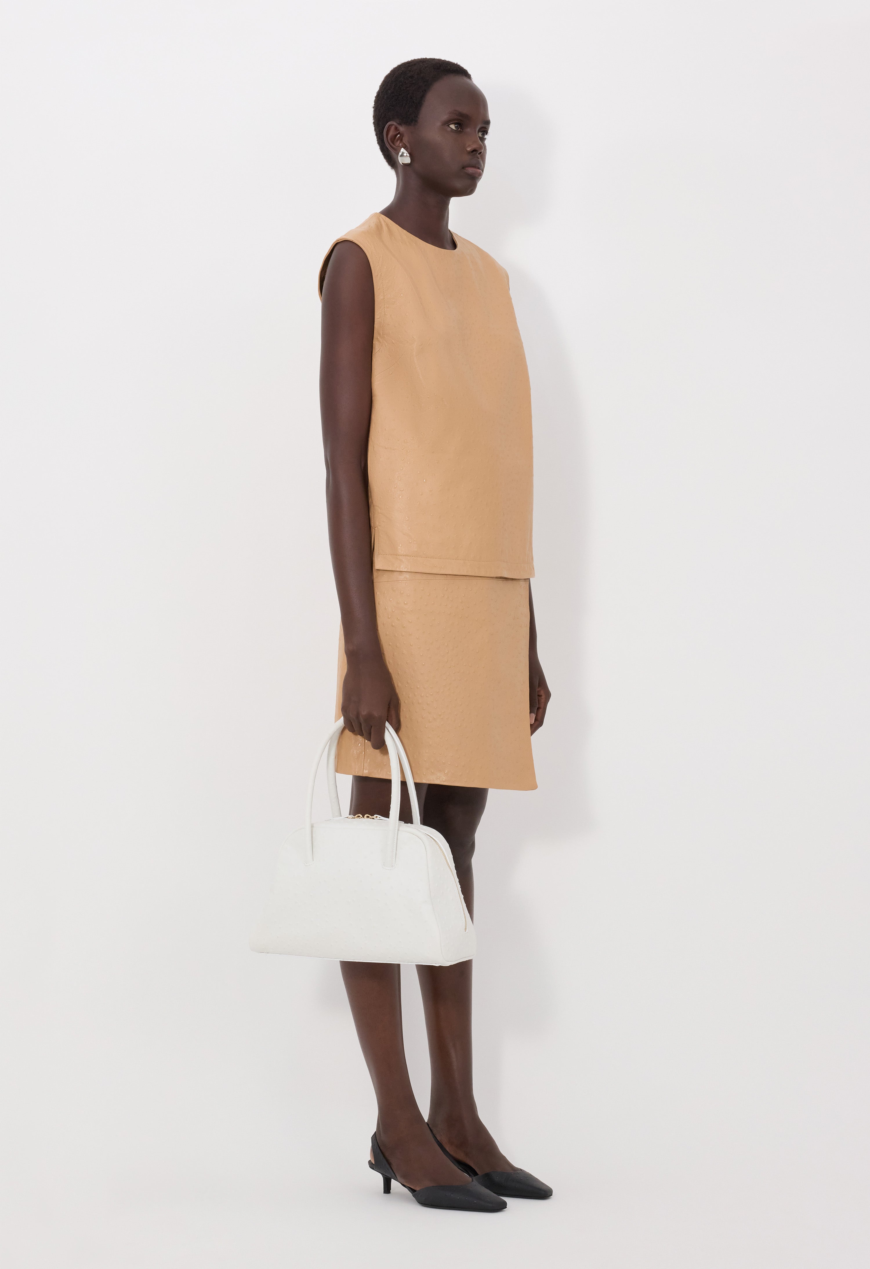 FIZA Ostrich-effect leather top