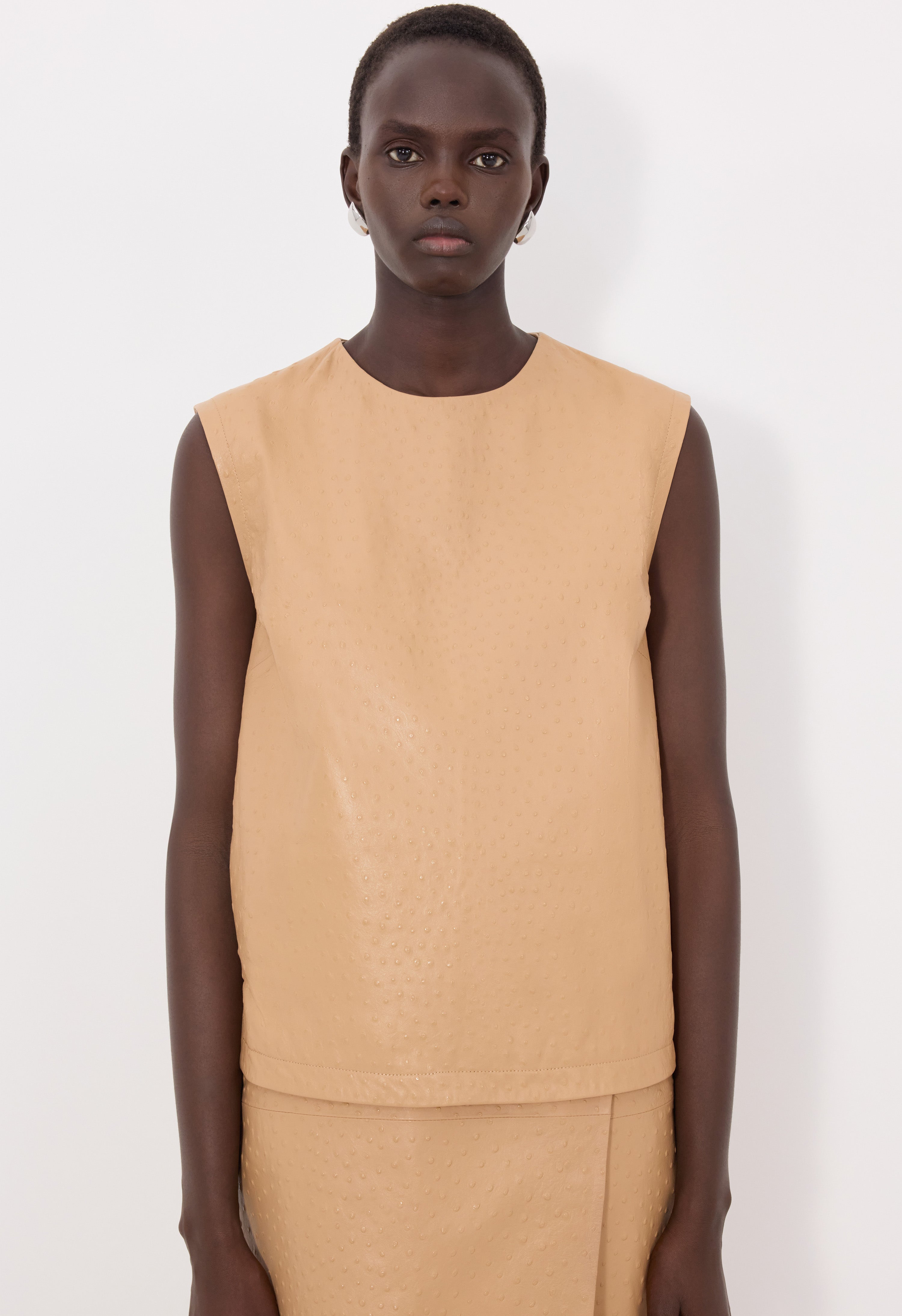 FIZA Ostrich-effect leather top