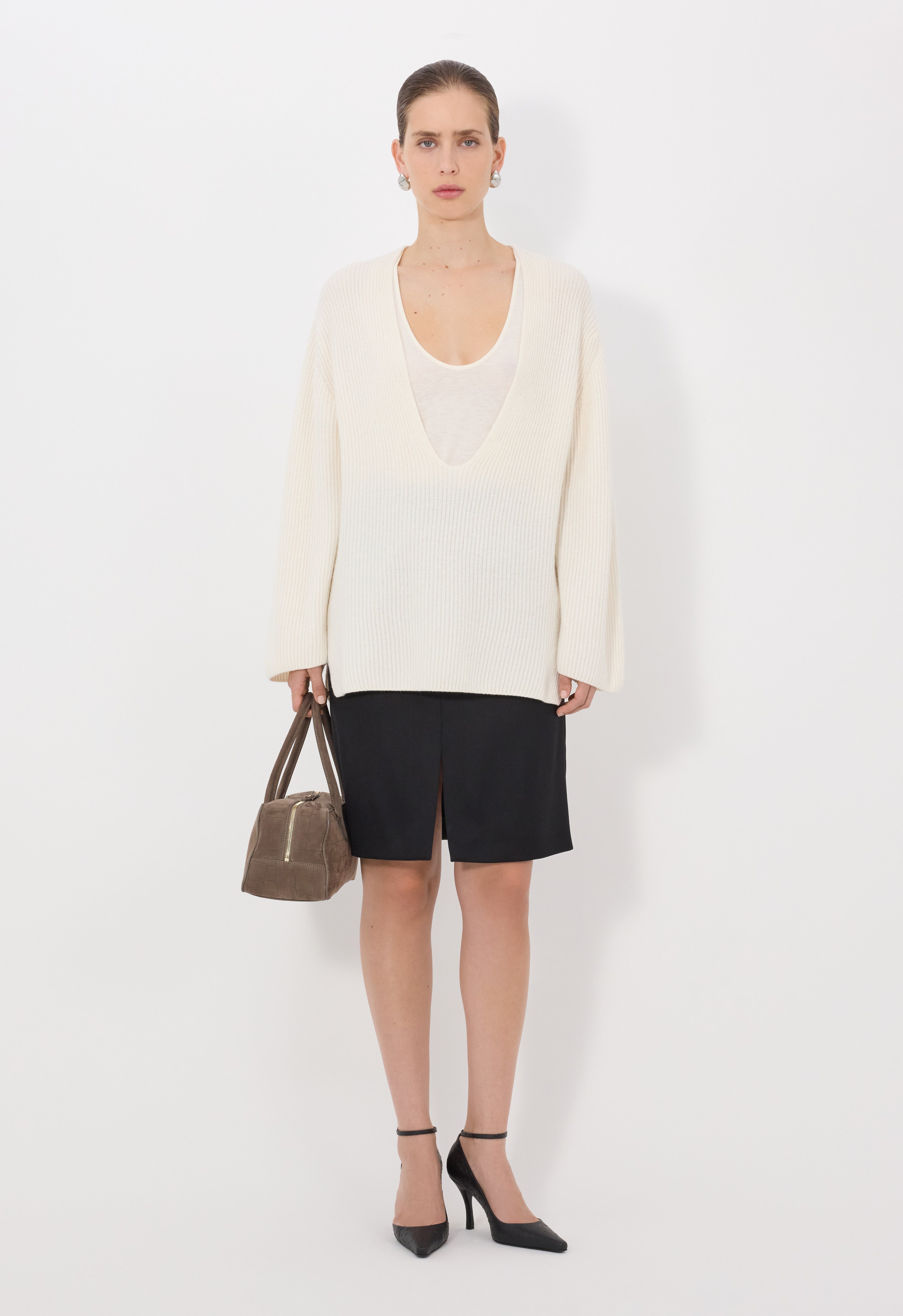 GABE Pull col U en cachemire côtelé