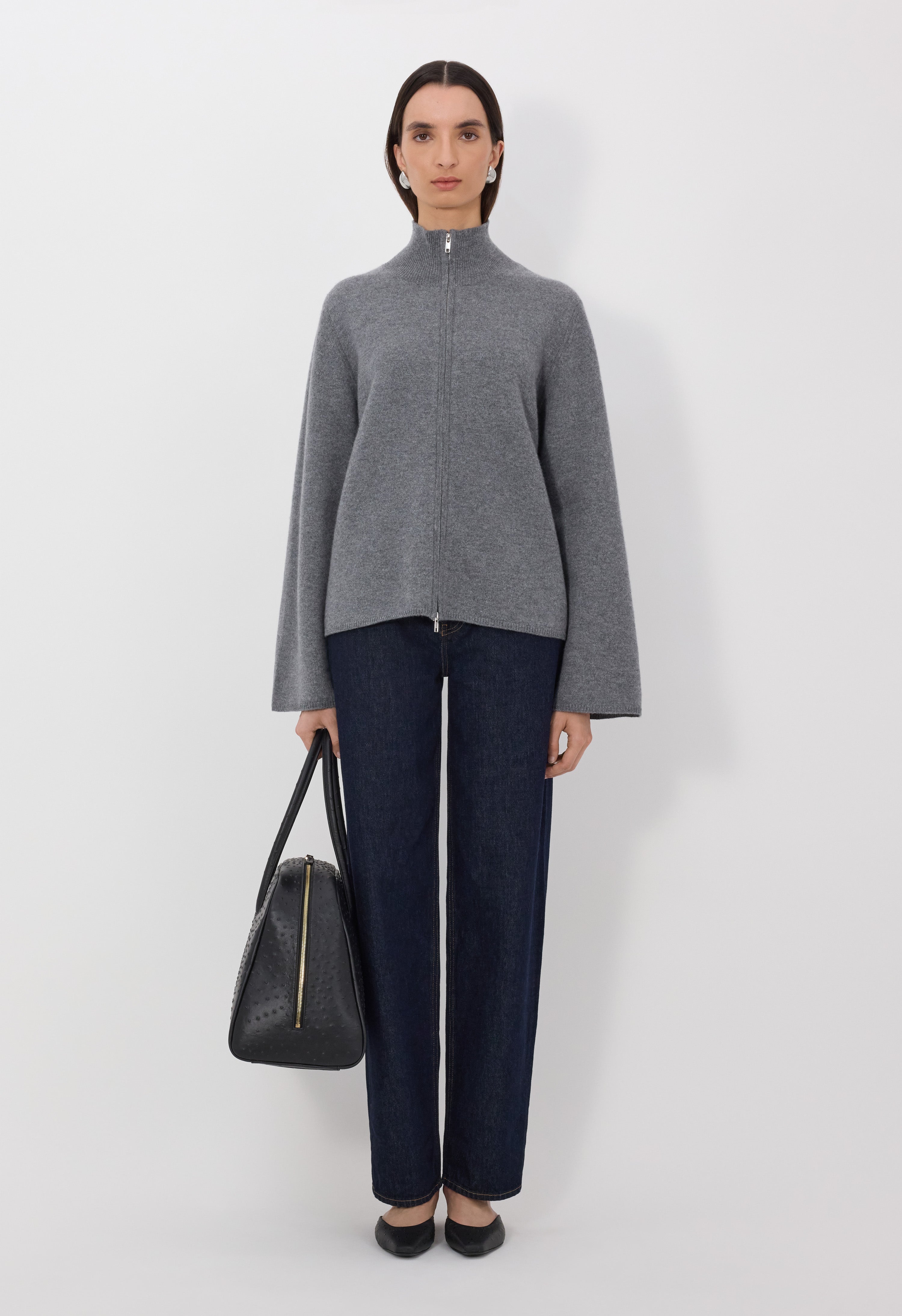 トップス SHE Tokyo Barbara Wool Cashmere gray GABI Zipped cashmere cardigan