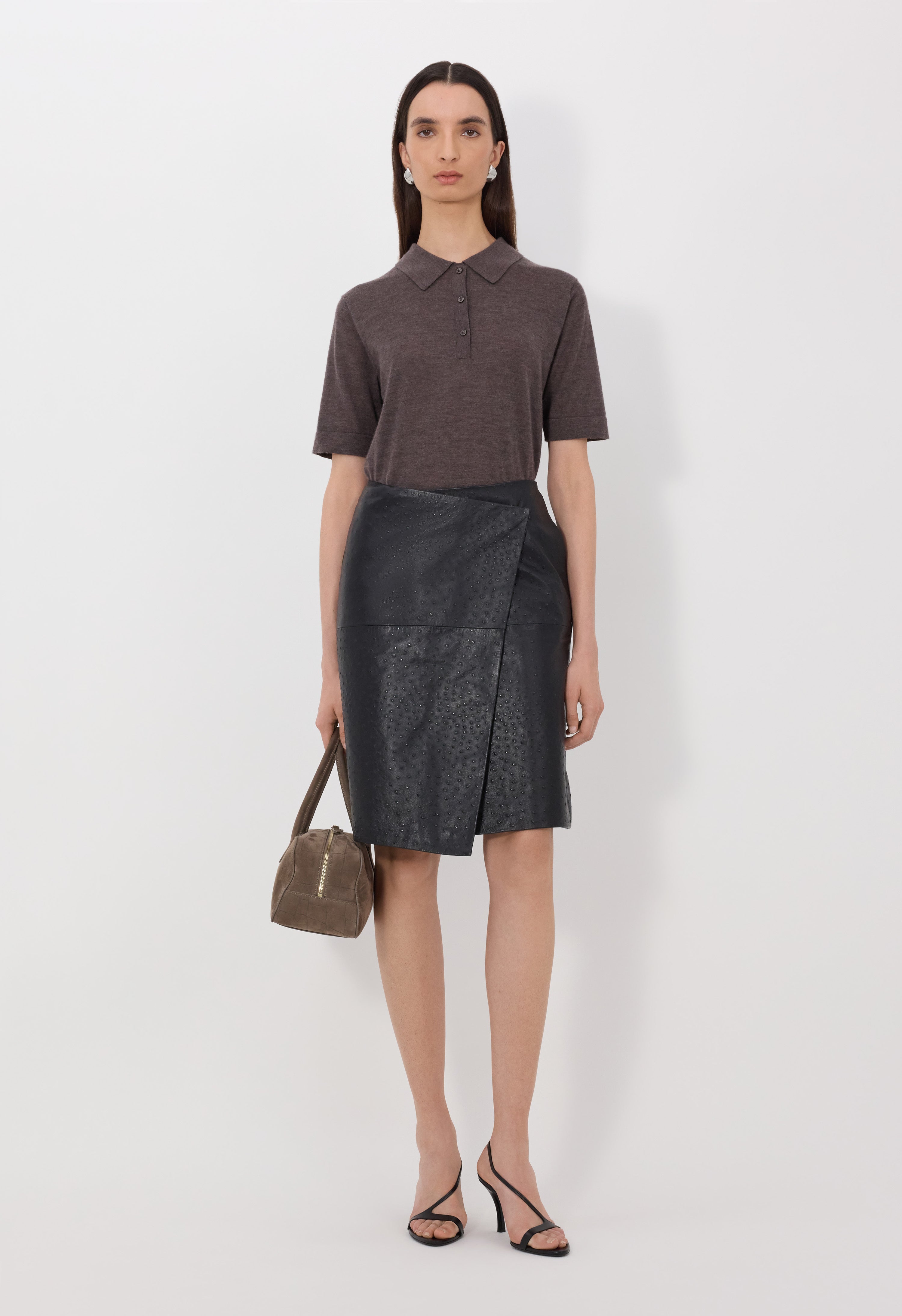 GORA Ostrich-effect leather wrap skirt