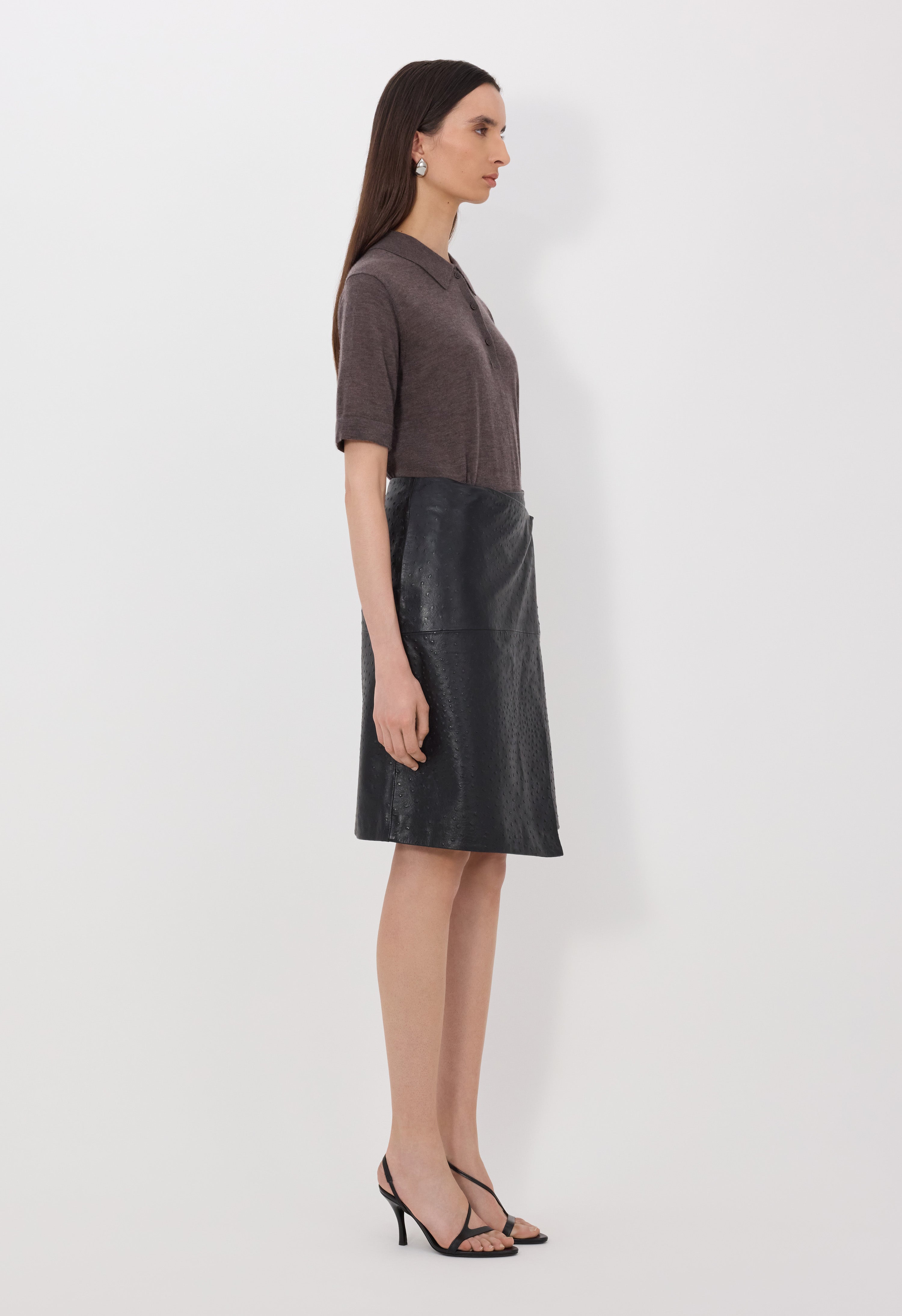 GORA Ostrich-effect leather wrap skirt