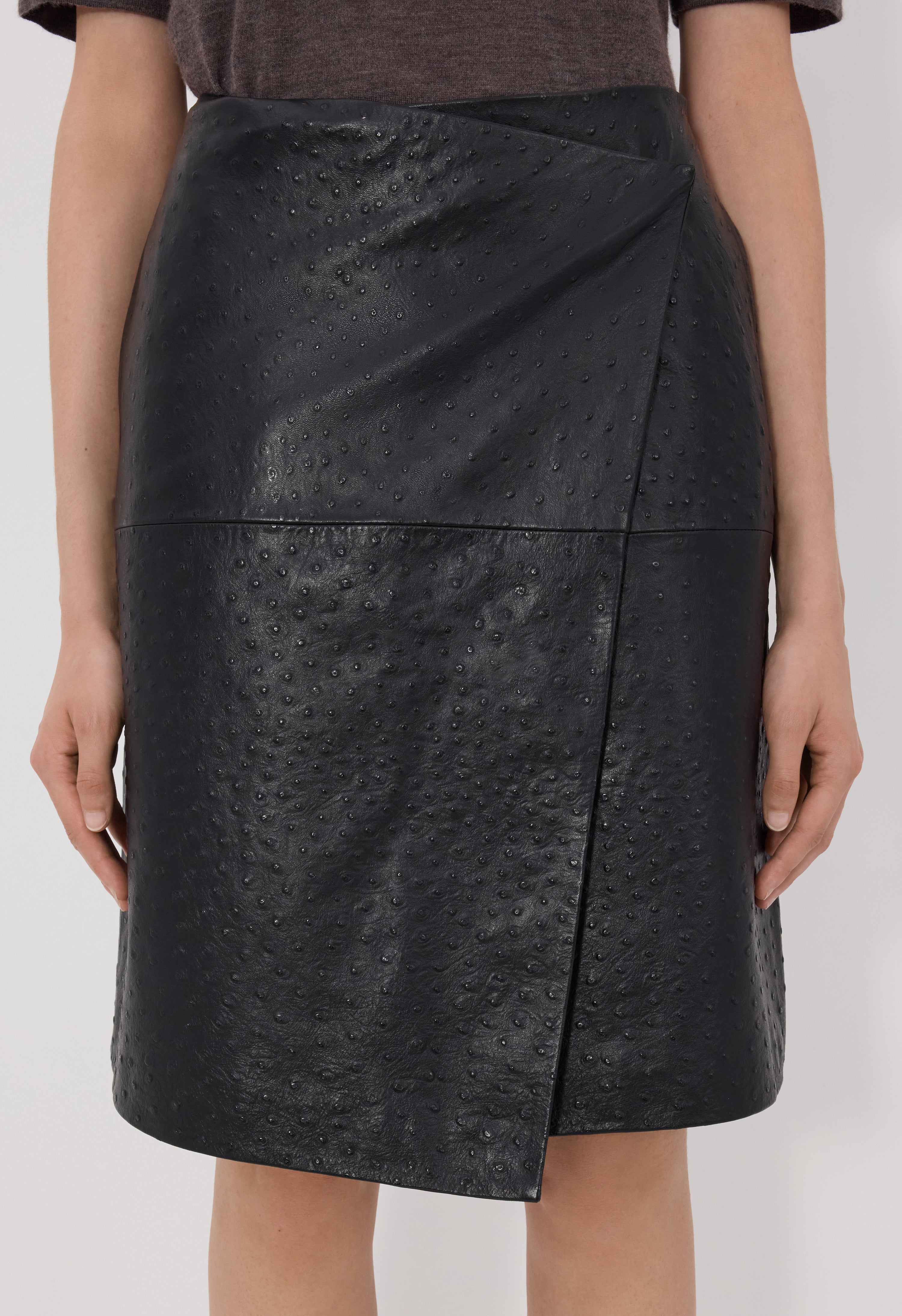 GORA Ostrich-effect leather wrap skirt