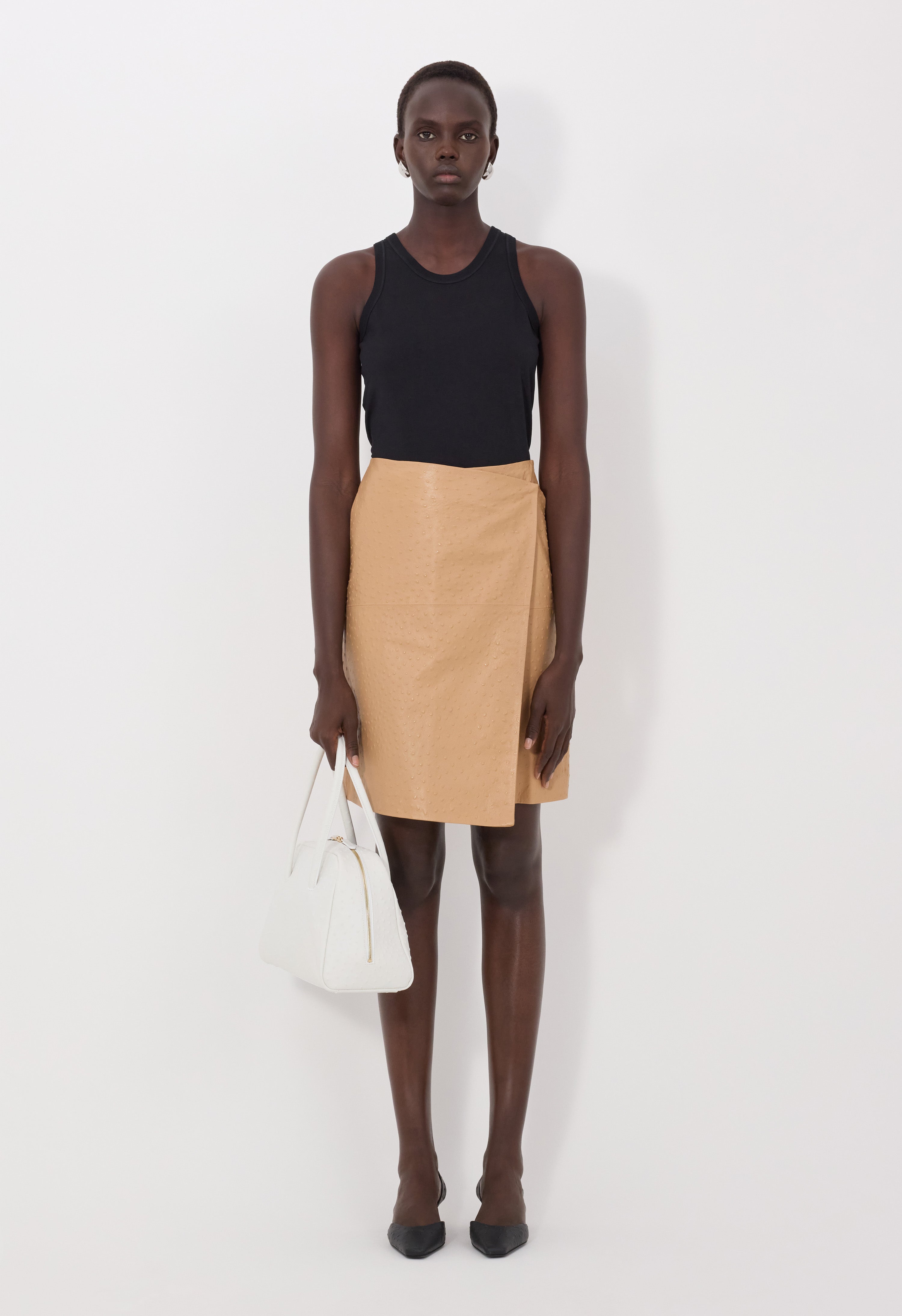 GORA Ostrich-effect leather wrap skirt