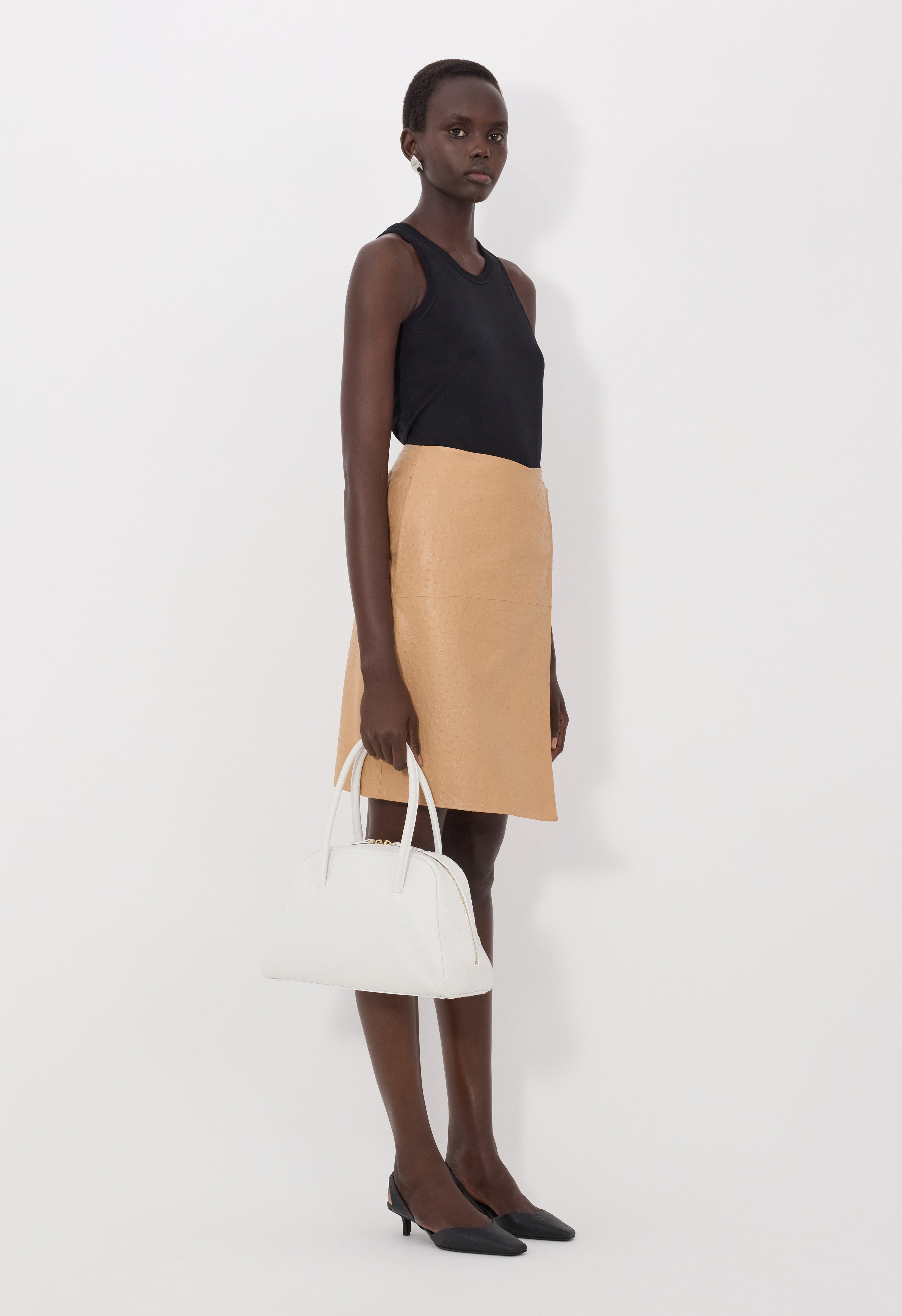 GORA Ostrich-effect leather wrap skirt