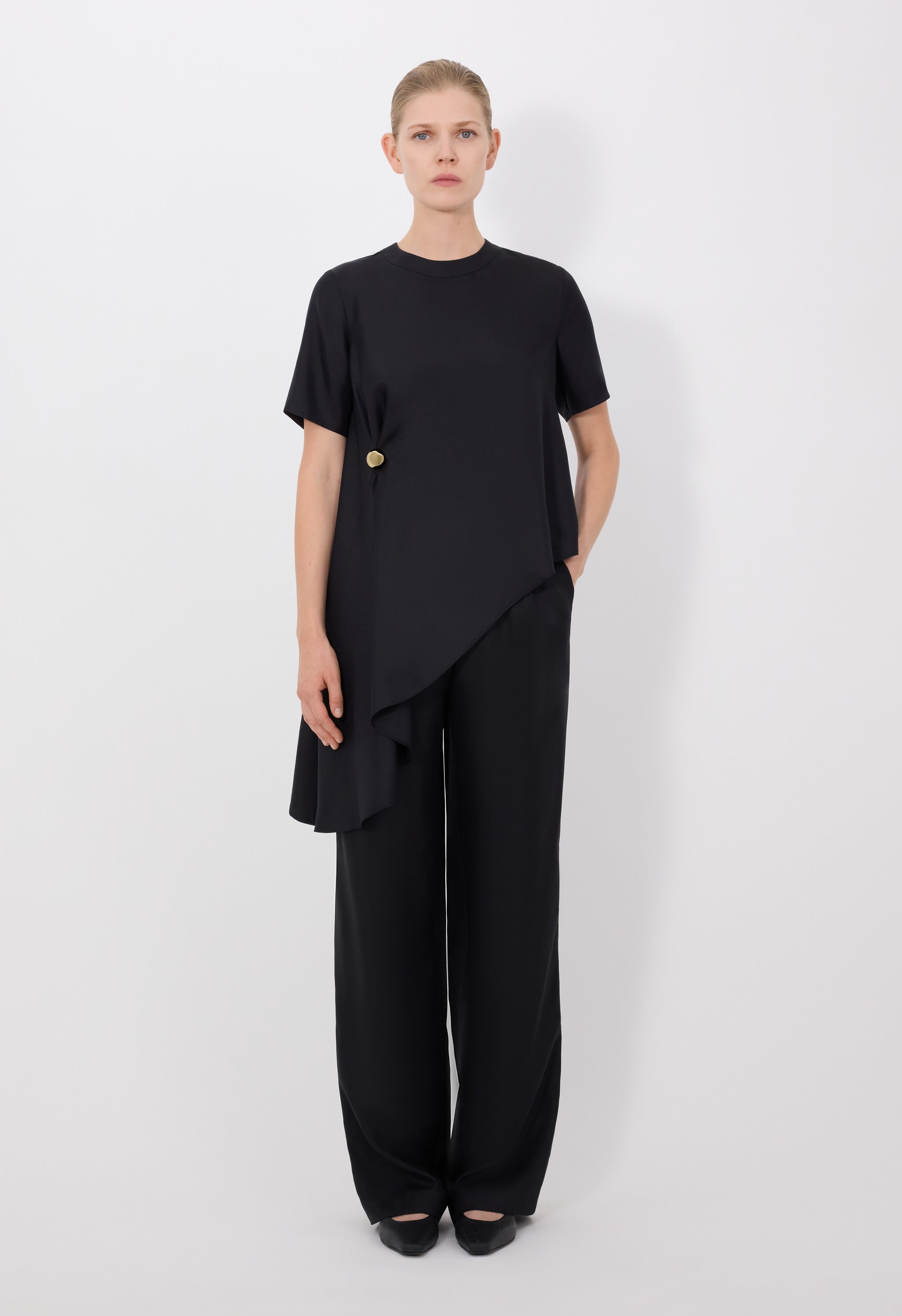 Madea Silk Draped Asymmetric Top in Ivory