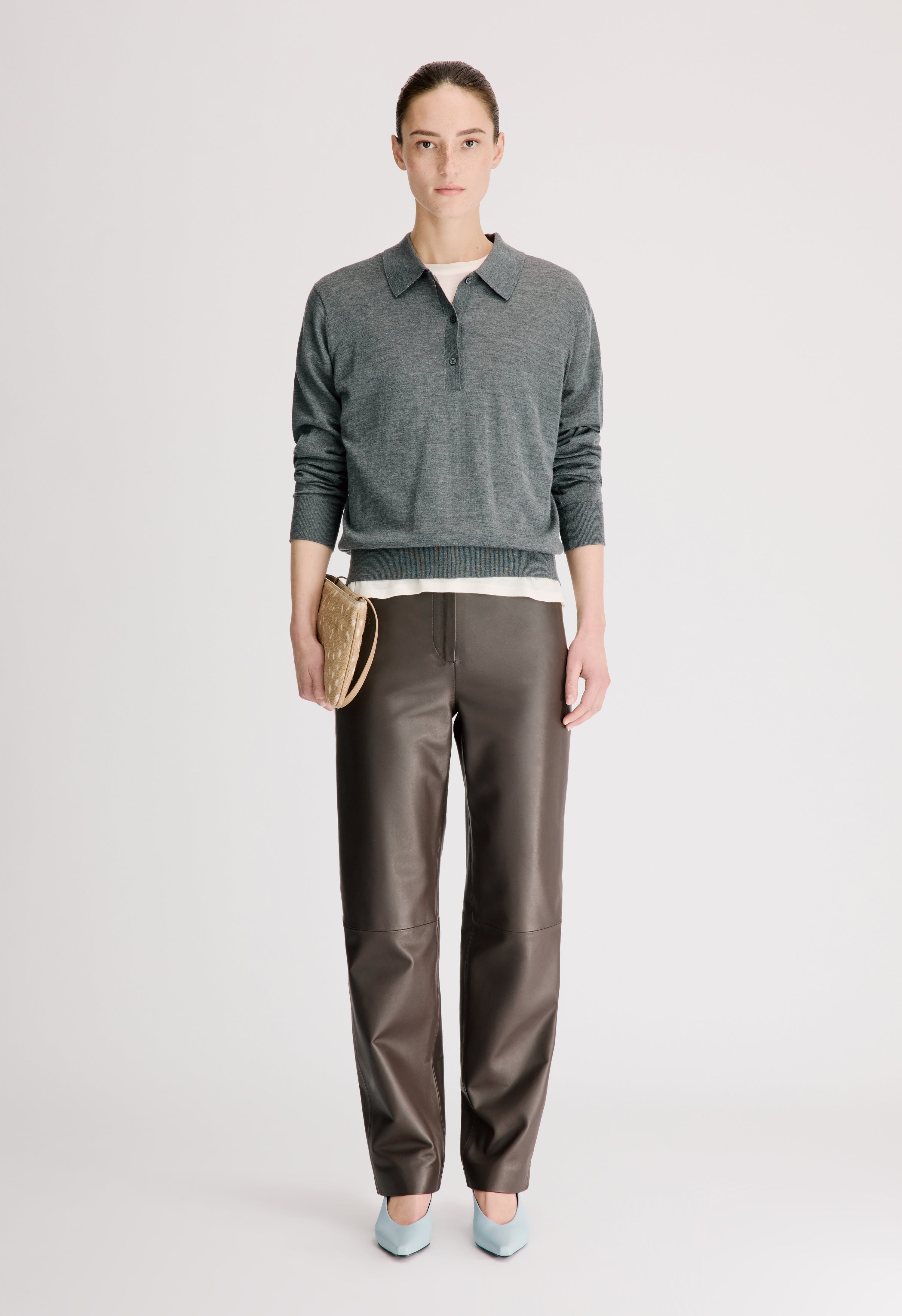 MILES Long-sleeve fine knit polo top