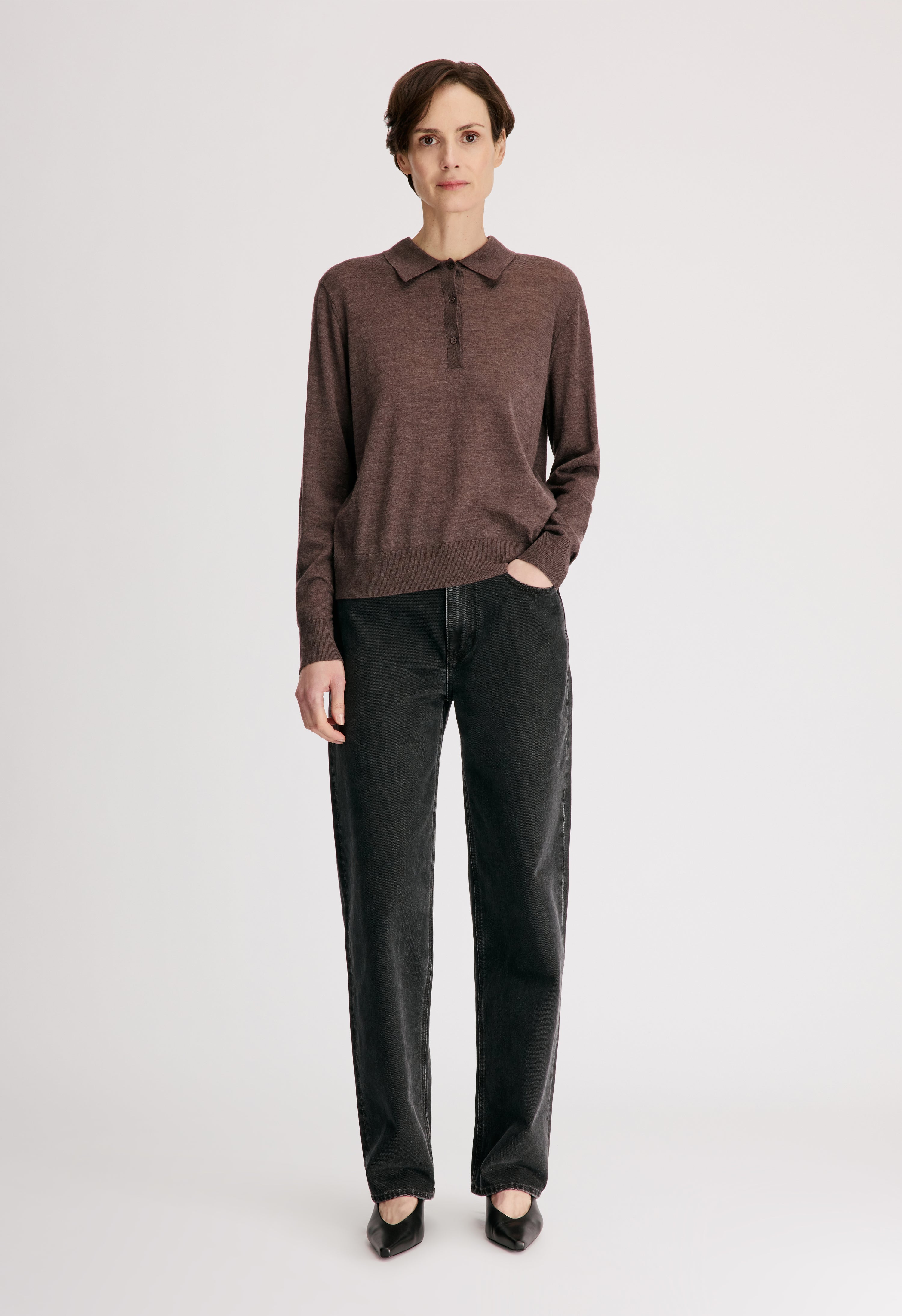 MILES Long-sleeve fine knit polo top