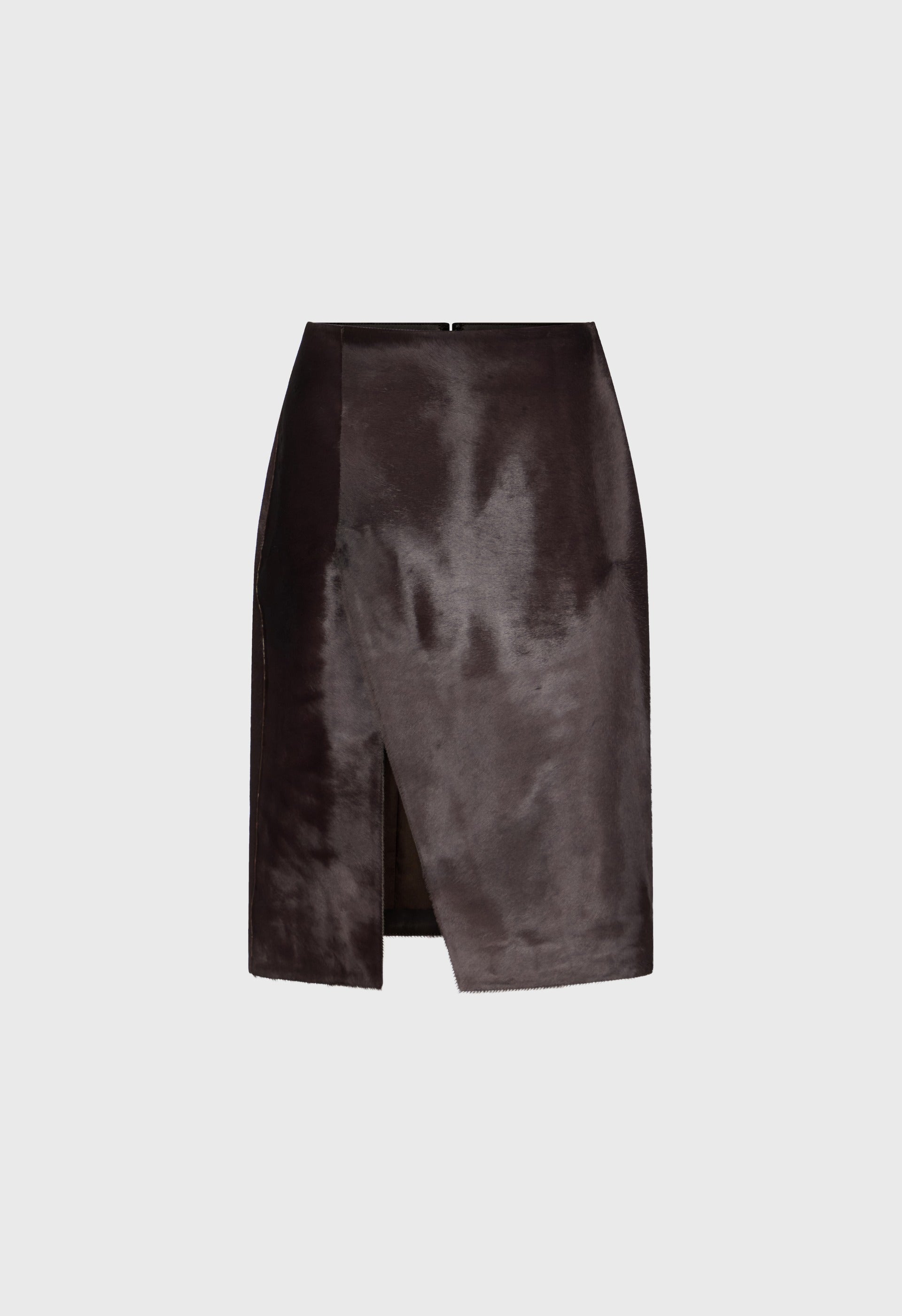MYRA Asymmetrical pony-effect leather skirt