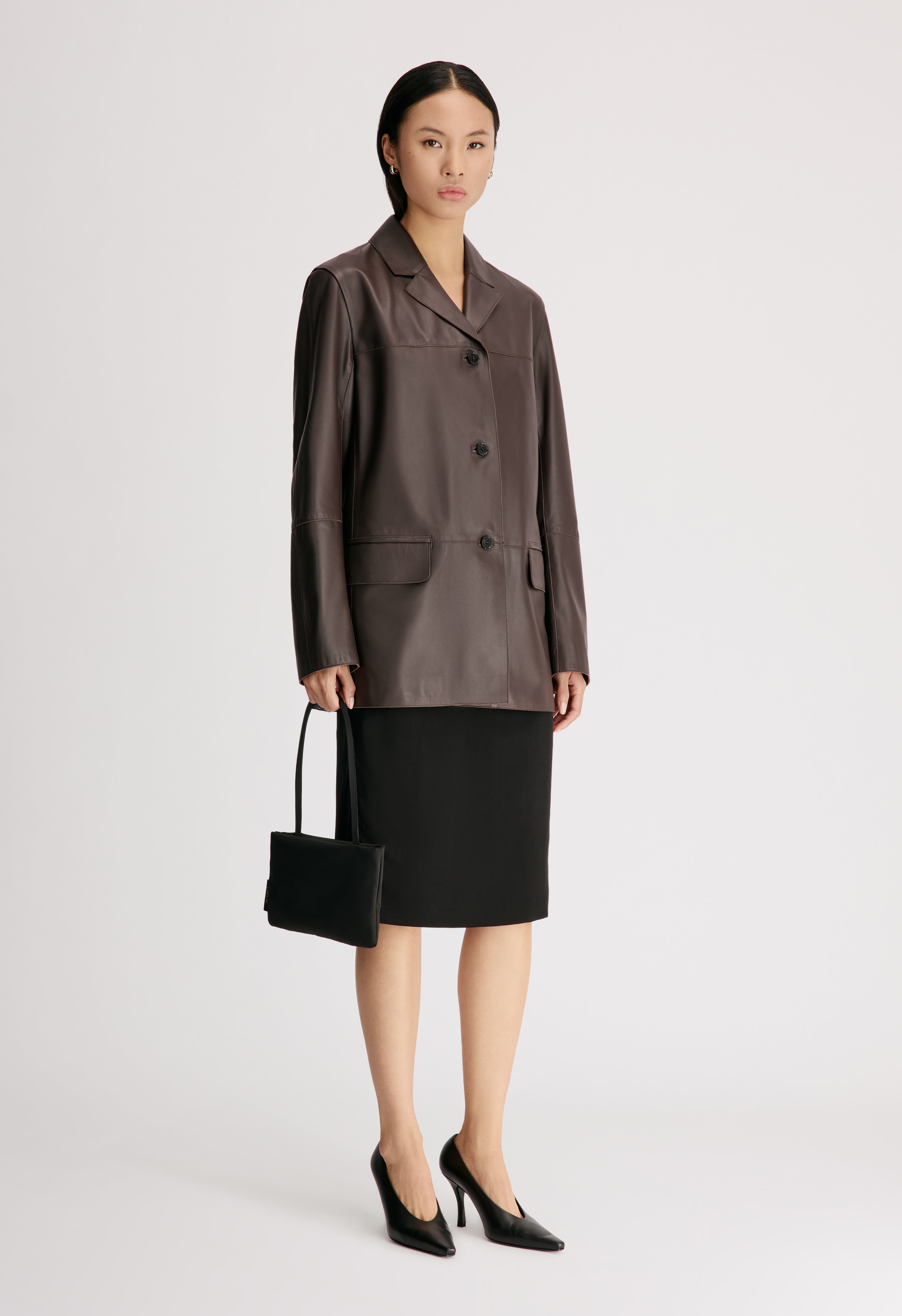 NARI Veste en cuir coupe droite