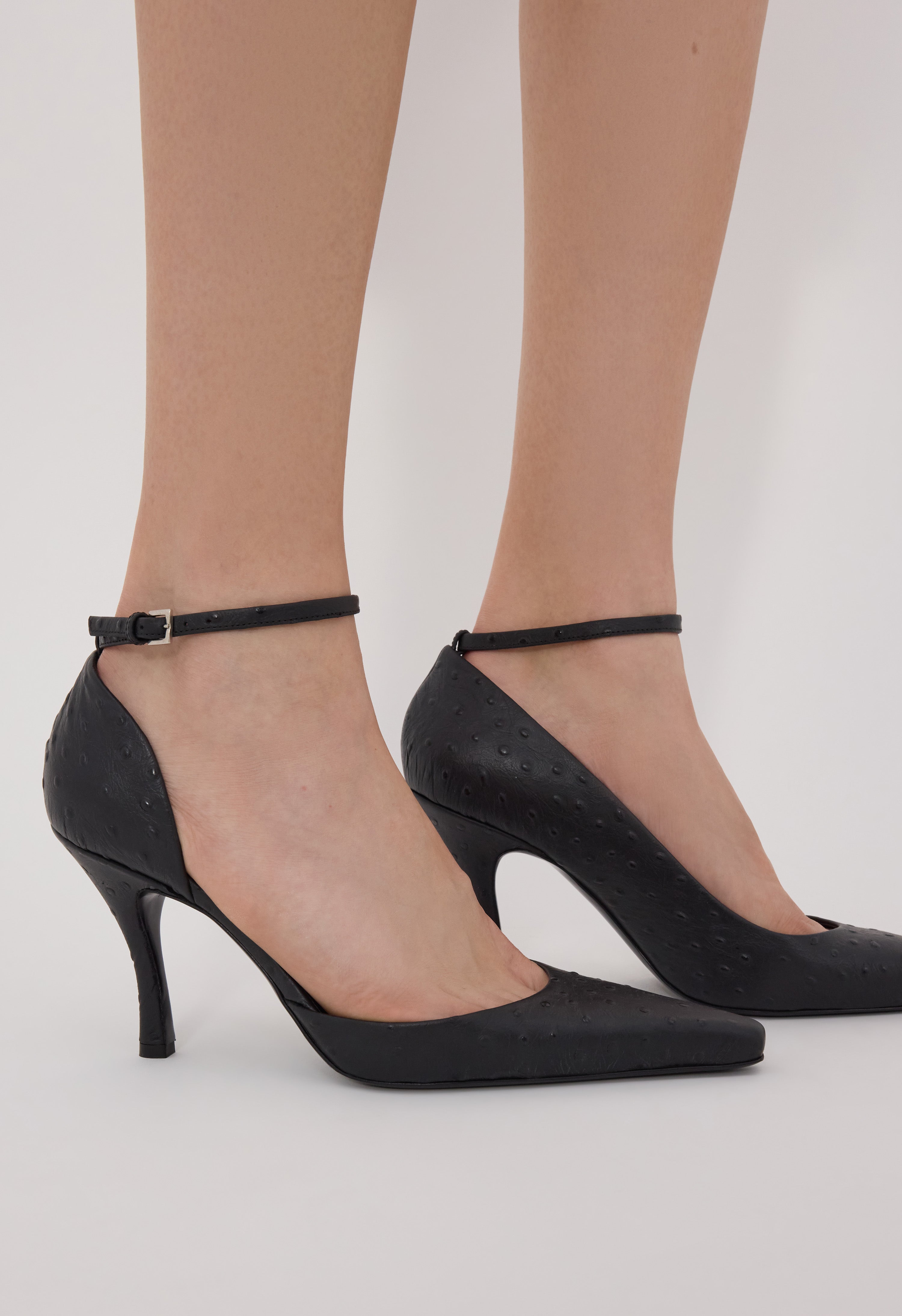 SCALA Ostrich-effect leather pumps