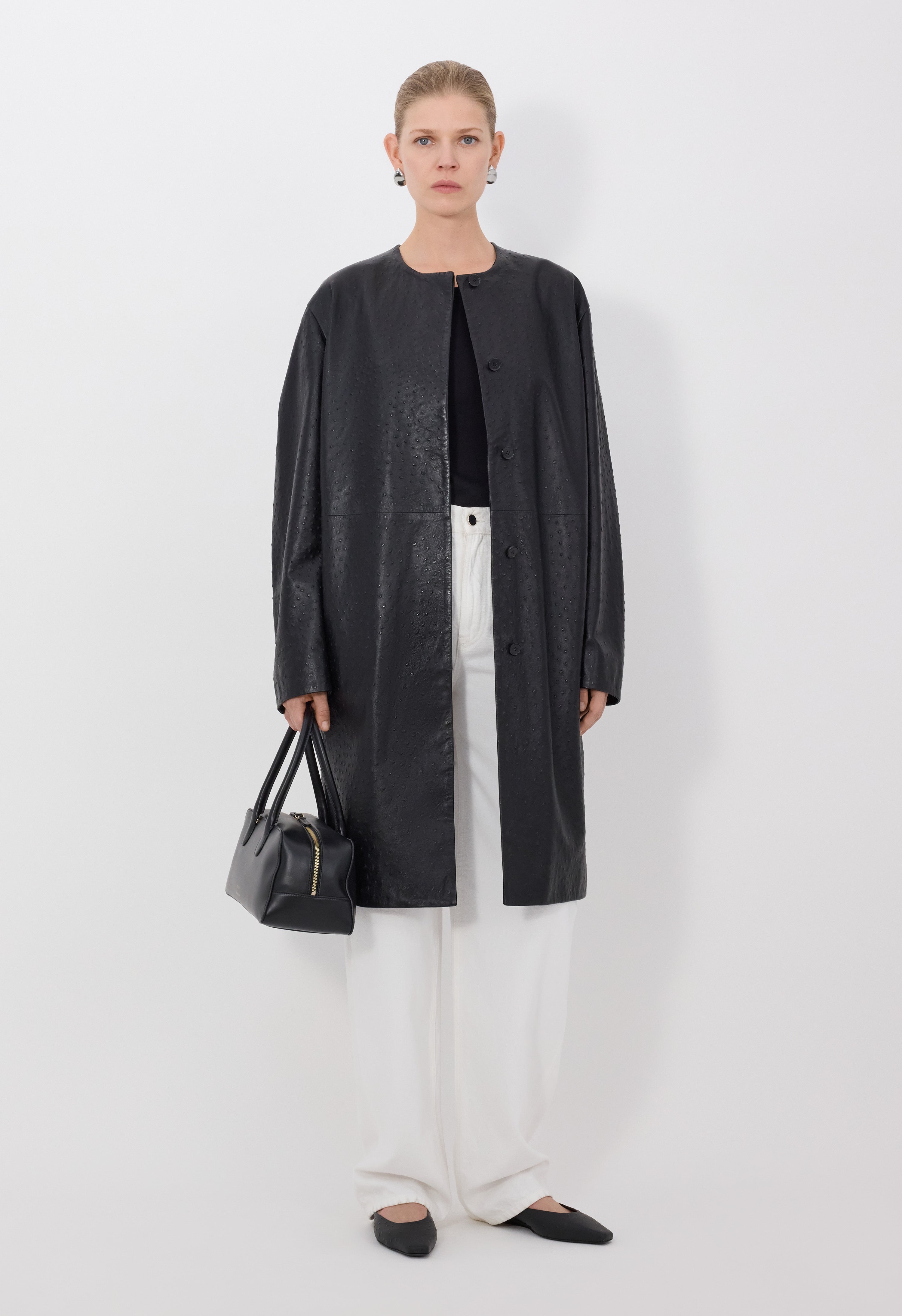 YARI Ostrich-effect leather coat