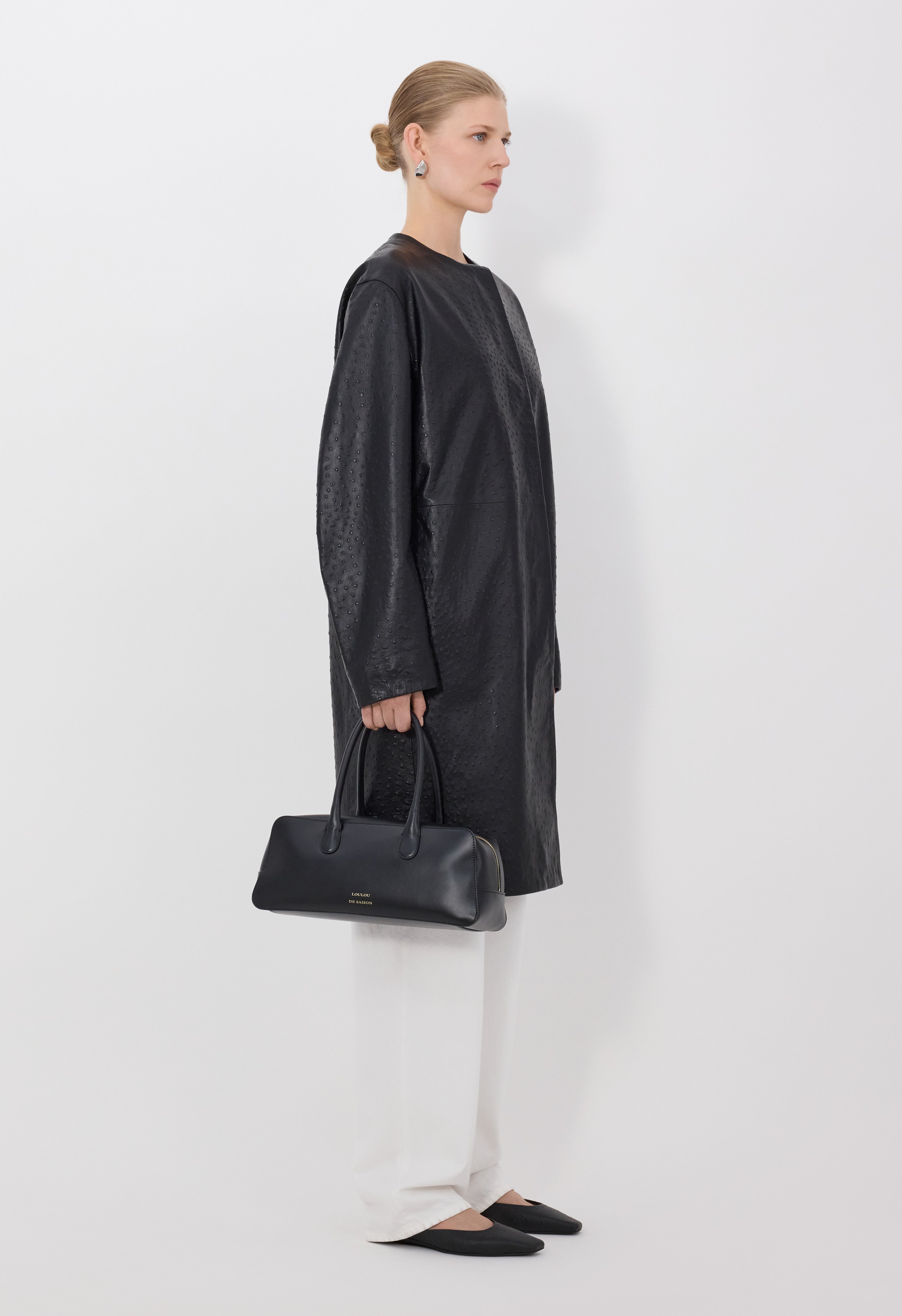 YARI Ostrich-effect leather coat