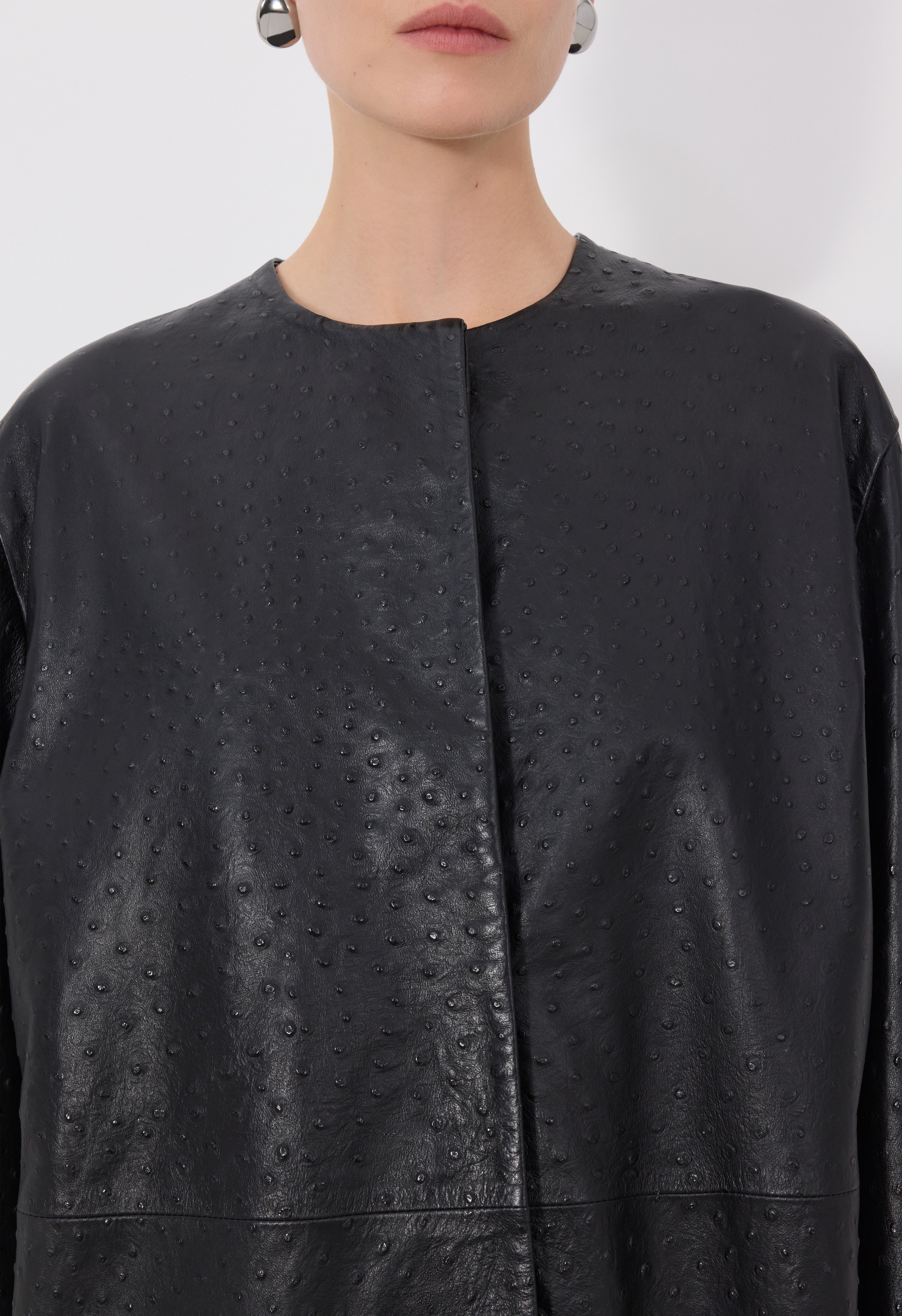 YARI Ostrich-effect leather coat