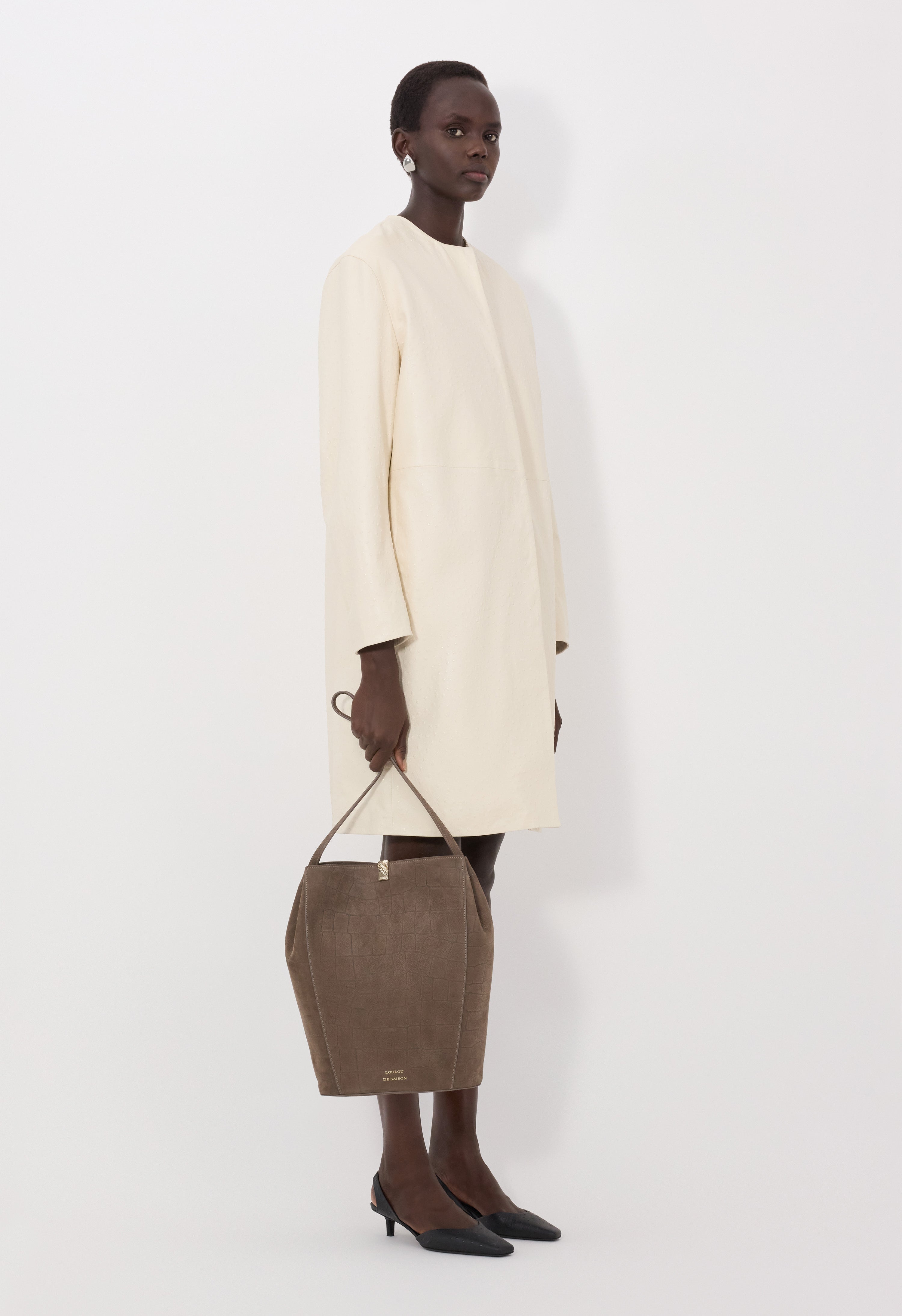 YARI Ostrich-effect leather coat