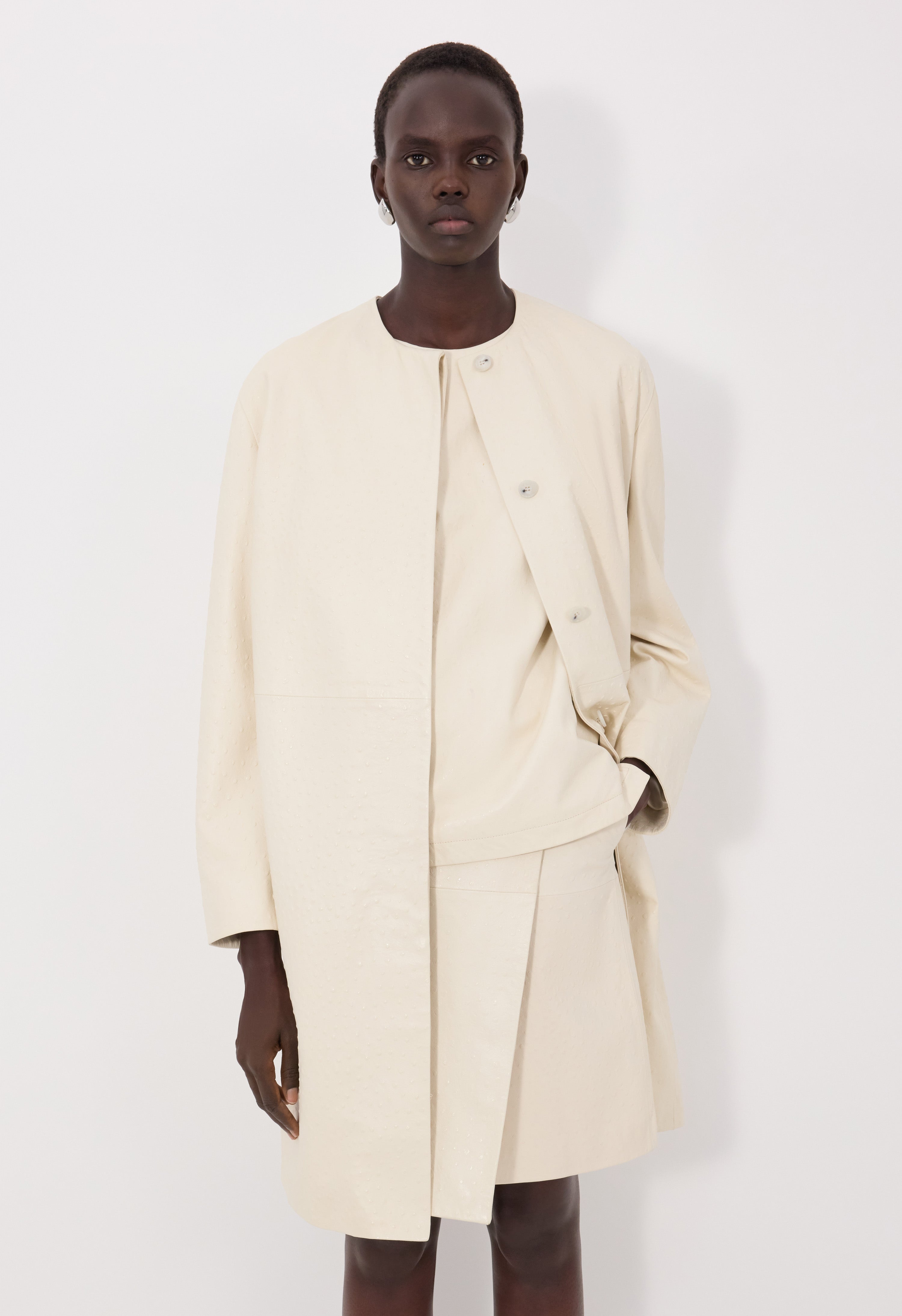 YARI Ostrich-effect leather coat